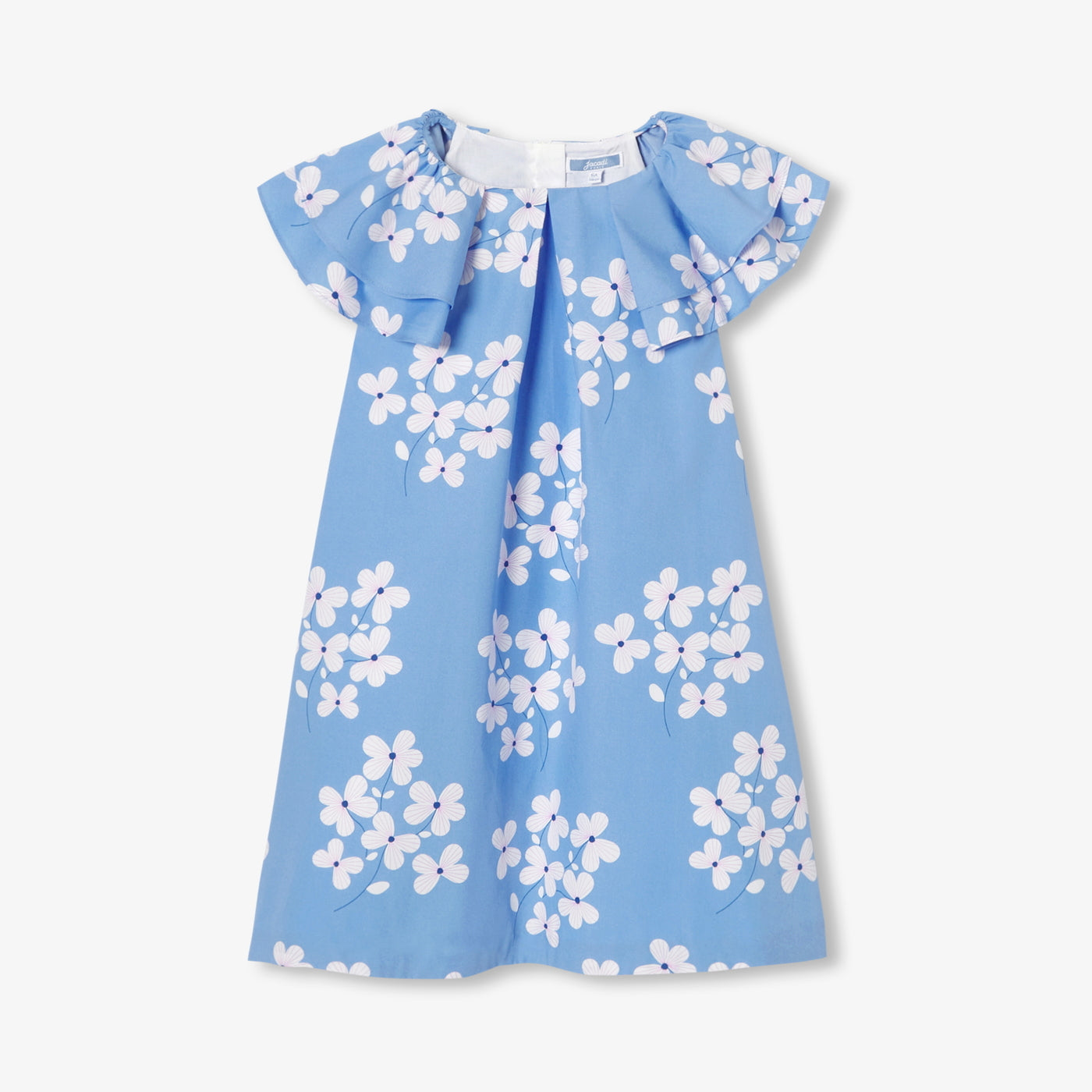 Girl floral print poplin dress - bleu/multico