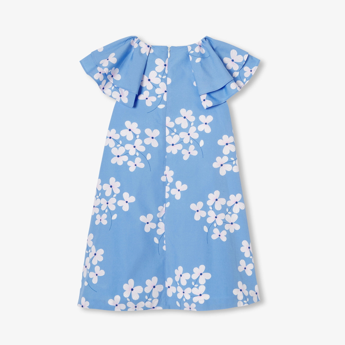 Girl floral print poplin dress - bleu/multico