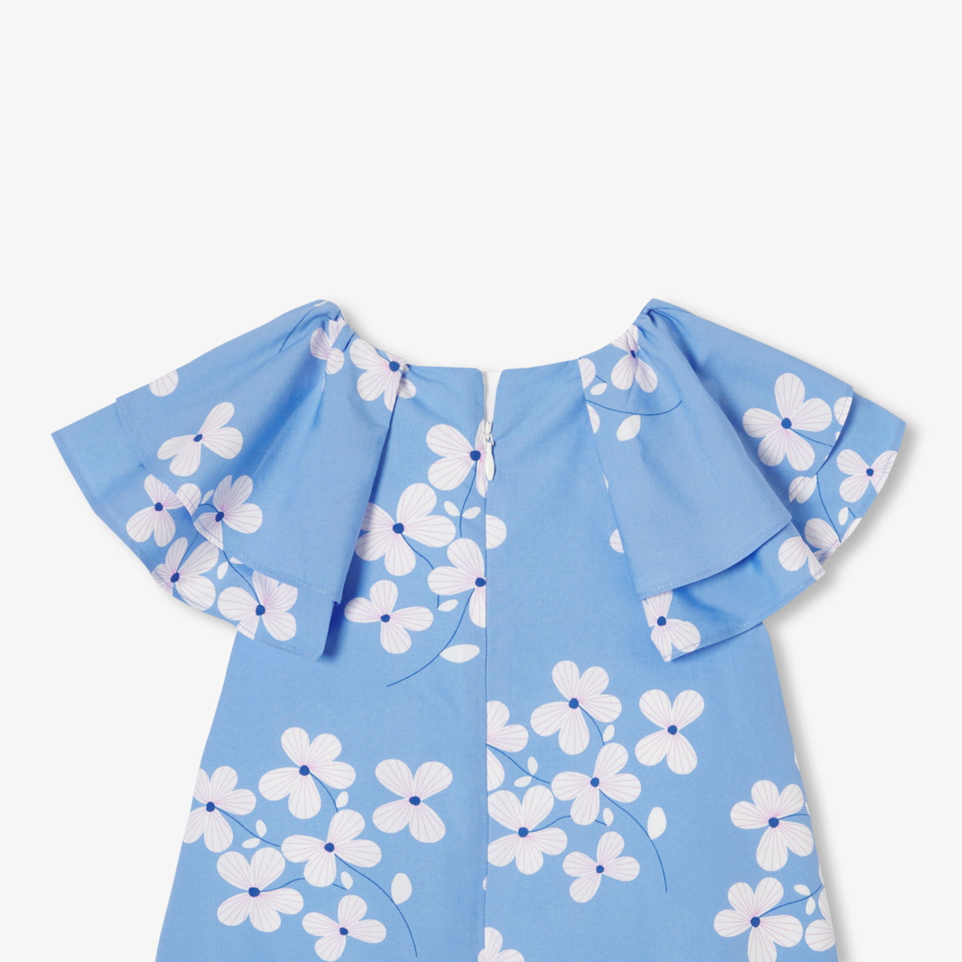 Girl floral print poplin dress - bleu/multico