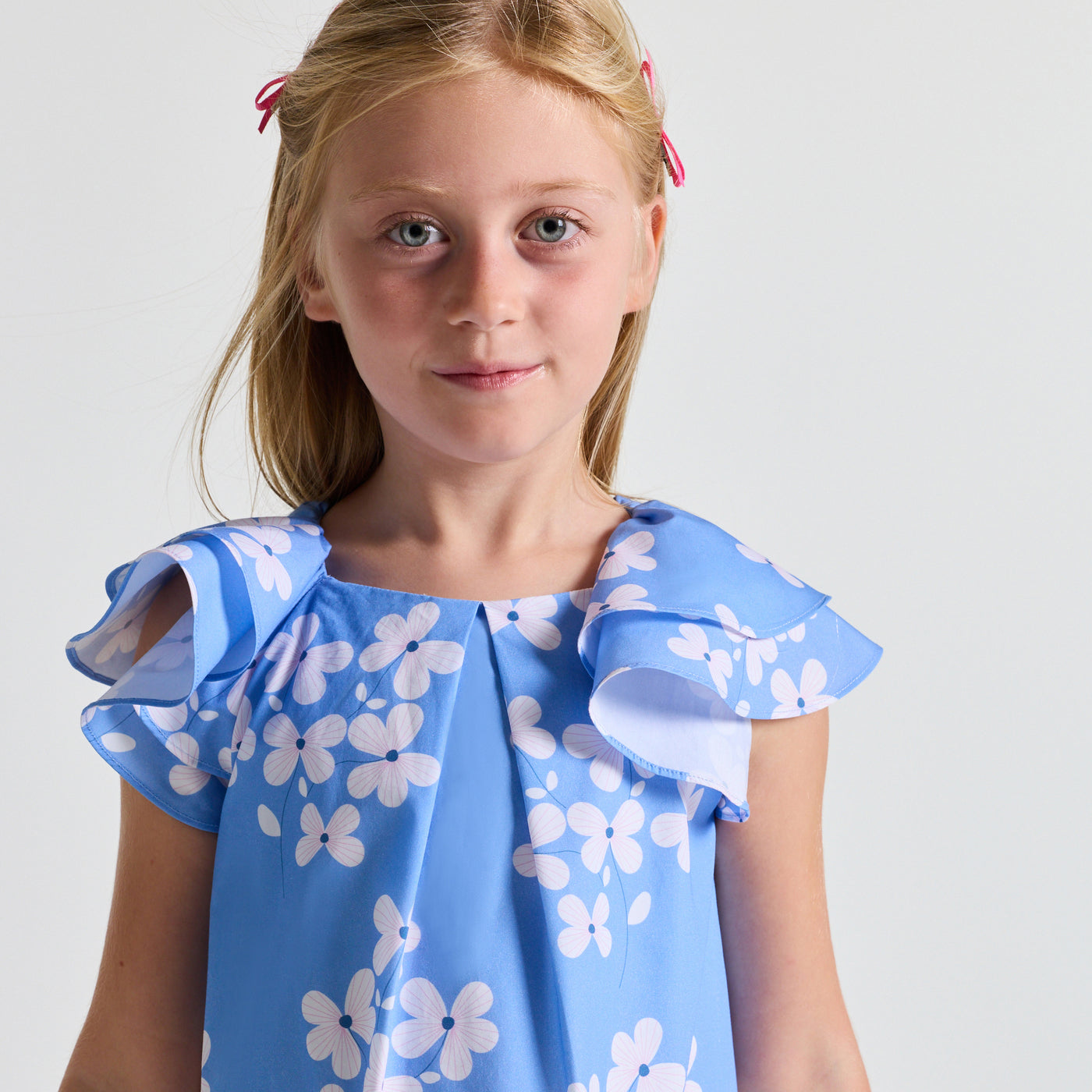 Girl floral print poplin dress - bleu/multico