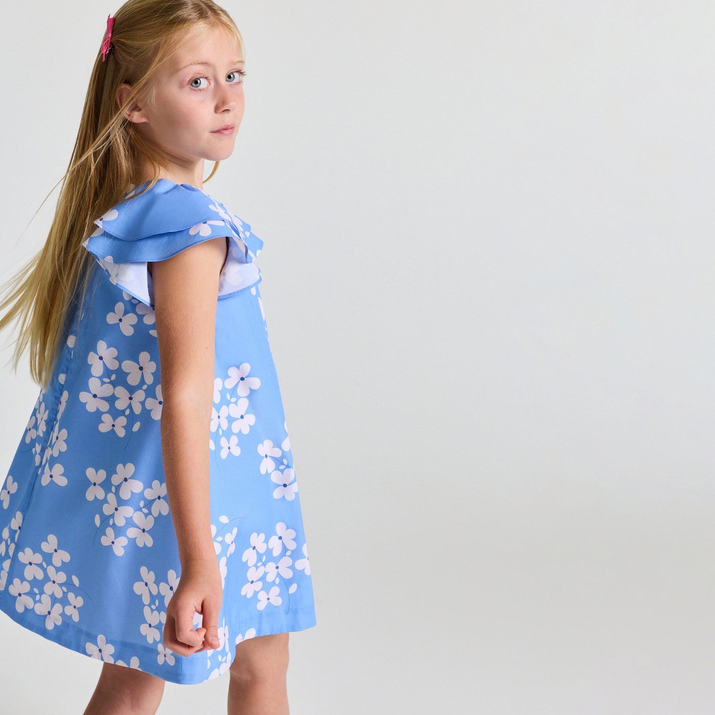 Girl floral print poplin dress - bleu/multico