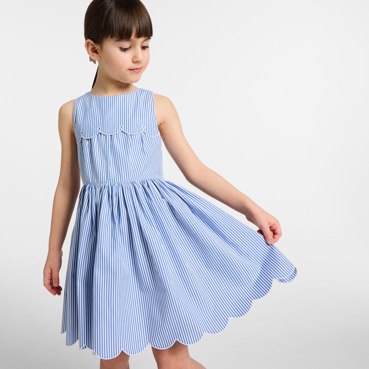 Girl striped poplin dress - bleu/blanc