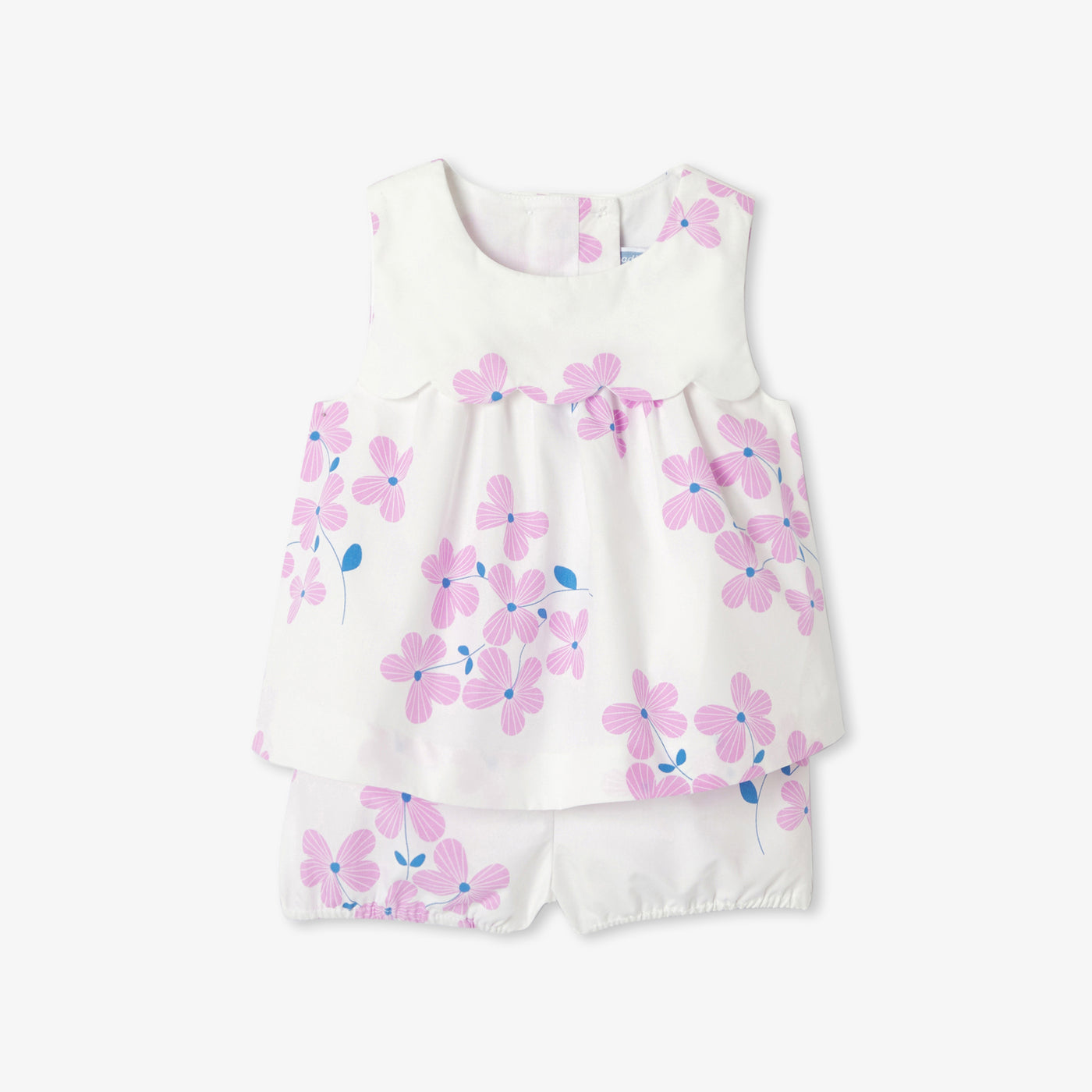 Baby girl poplin shorts set - blanc/rose