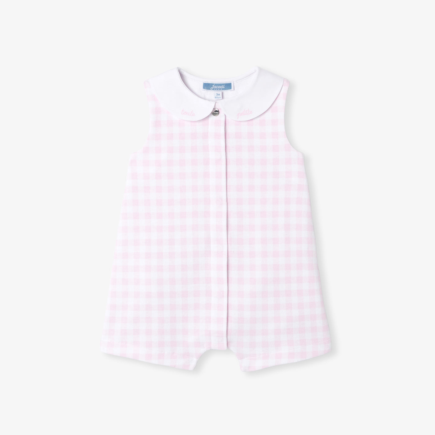 Baby girl romper in gingham cotton jersey - blanc/rose