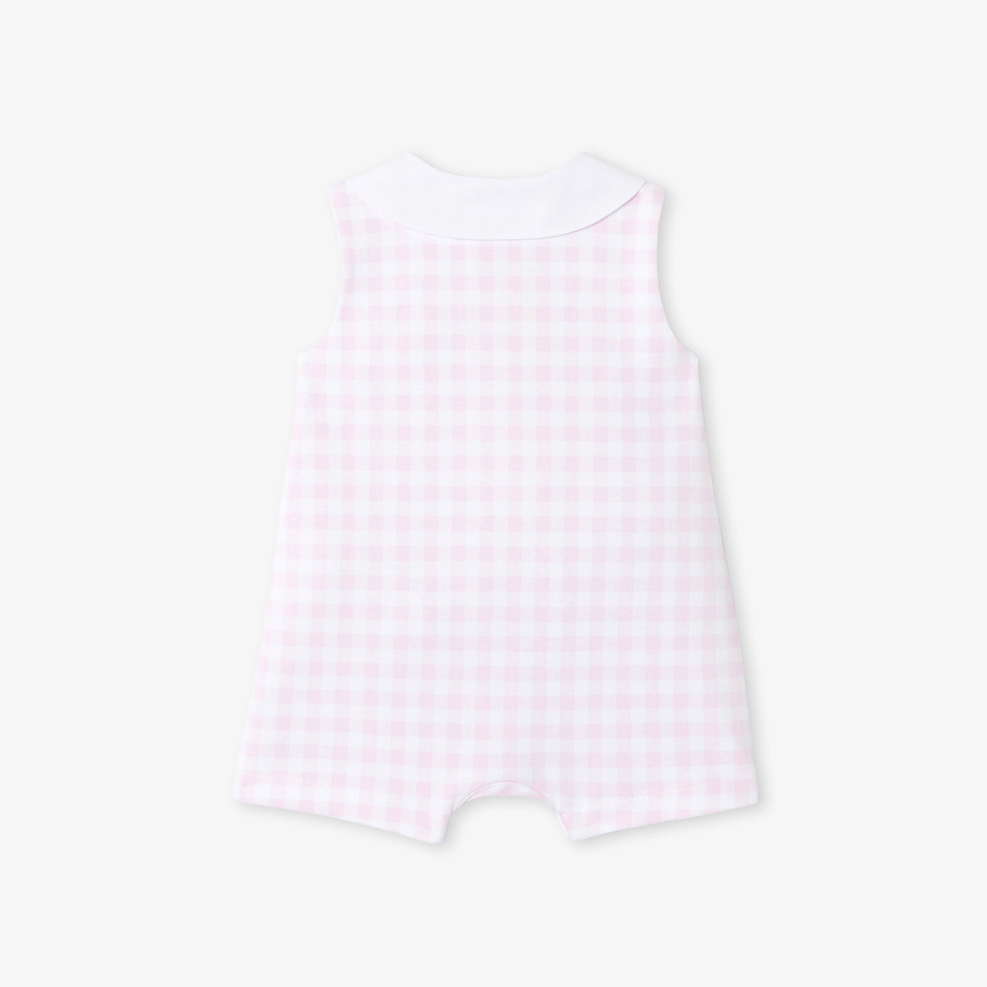 Baby girl romper in gingham cotton jersey - blanc/rose