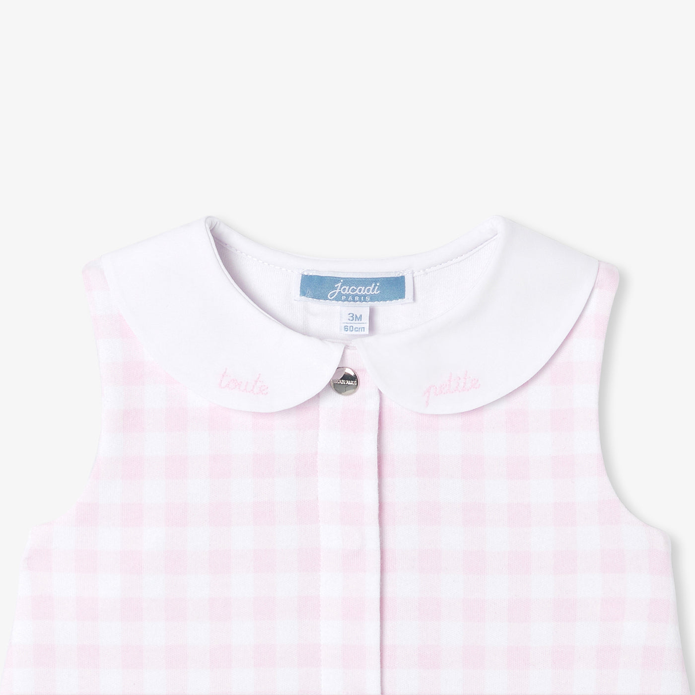 Baby girl romper in gingham cotton jersey - blanc/rose