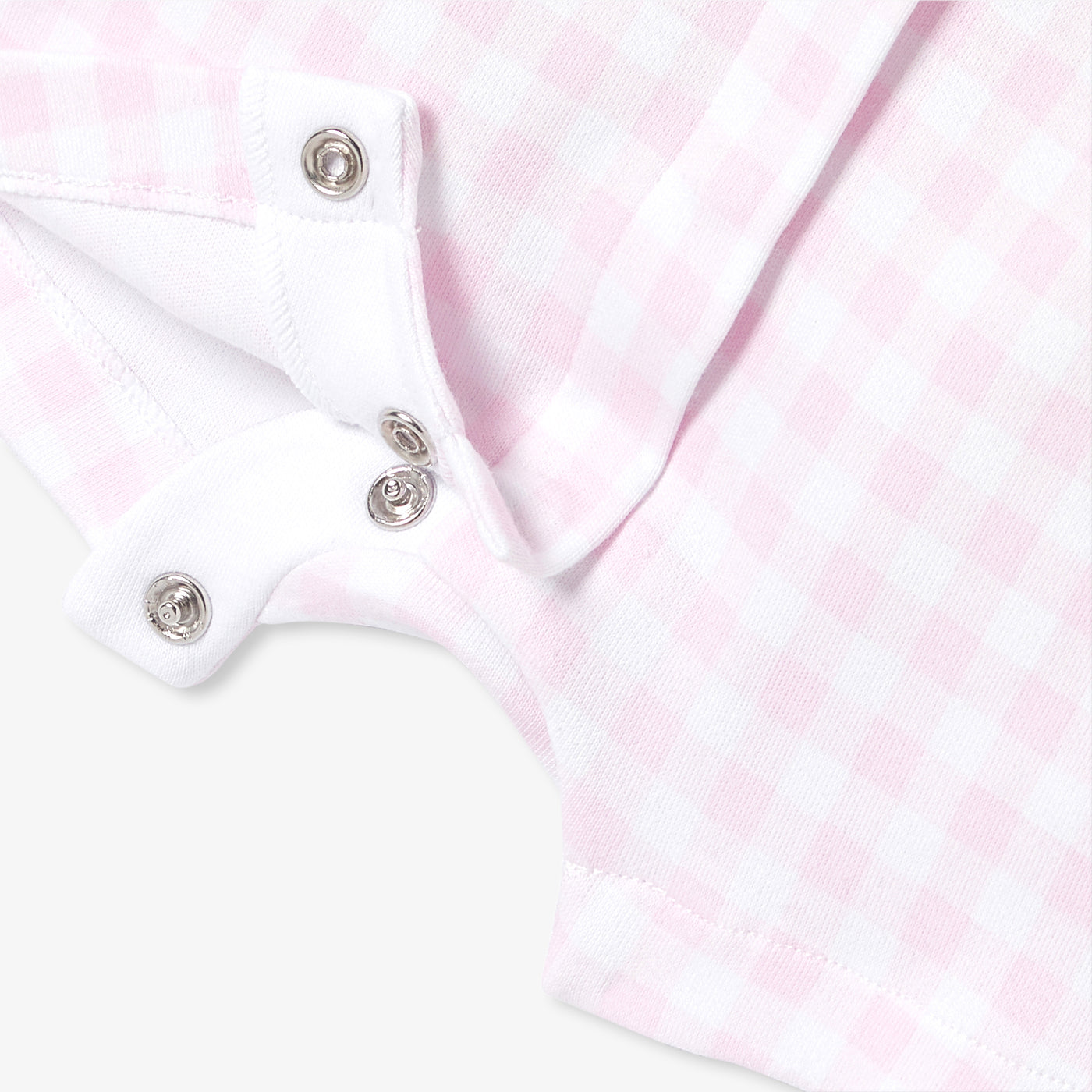 Baby girl romper in gingham cotton jersey - blanc/rose