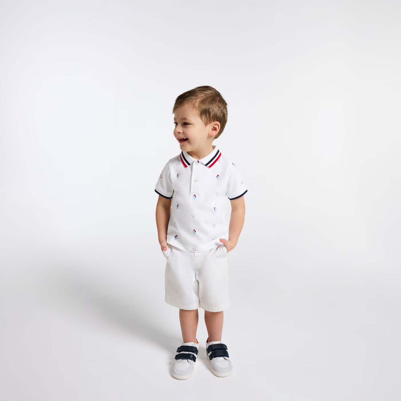 Baby boy polo shirt in printed cotton piqué - blanc jacadi