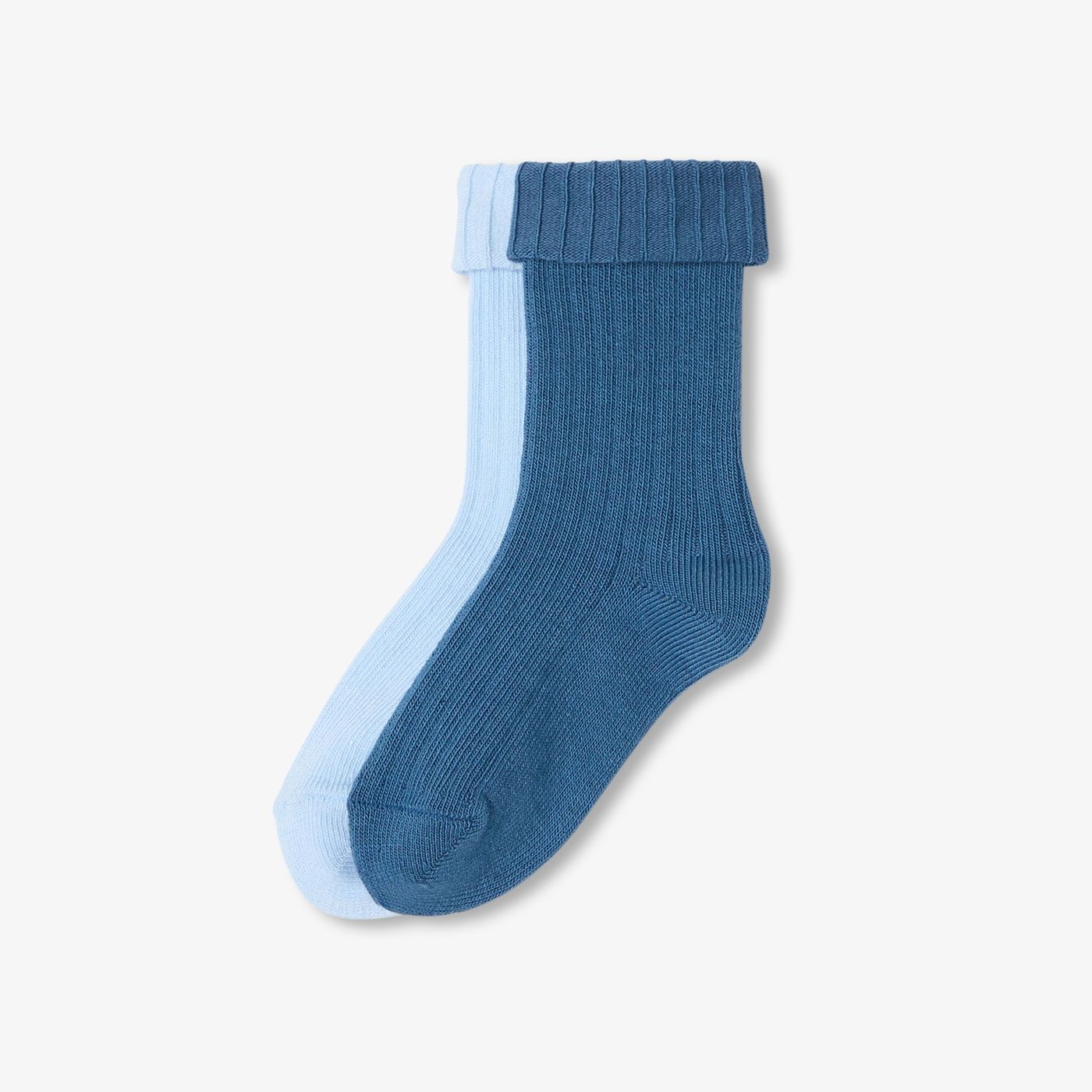 Baby set of two fine rib socks - bleu