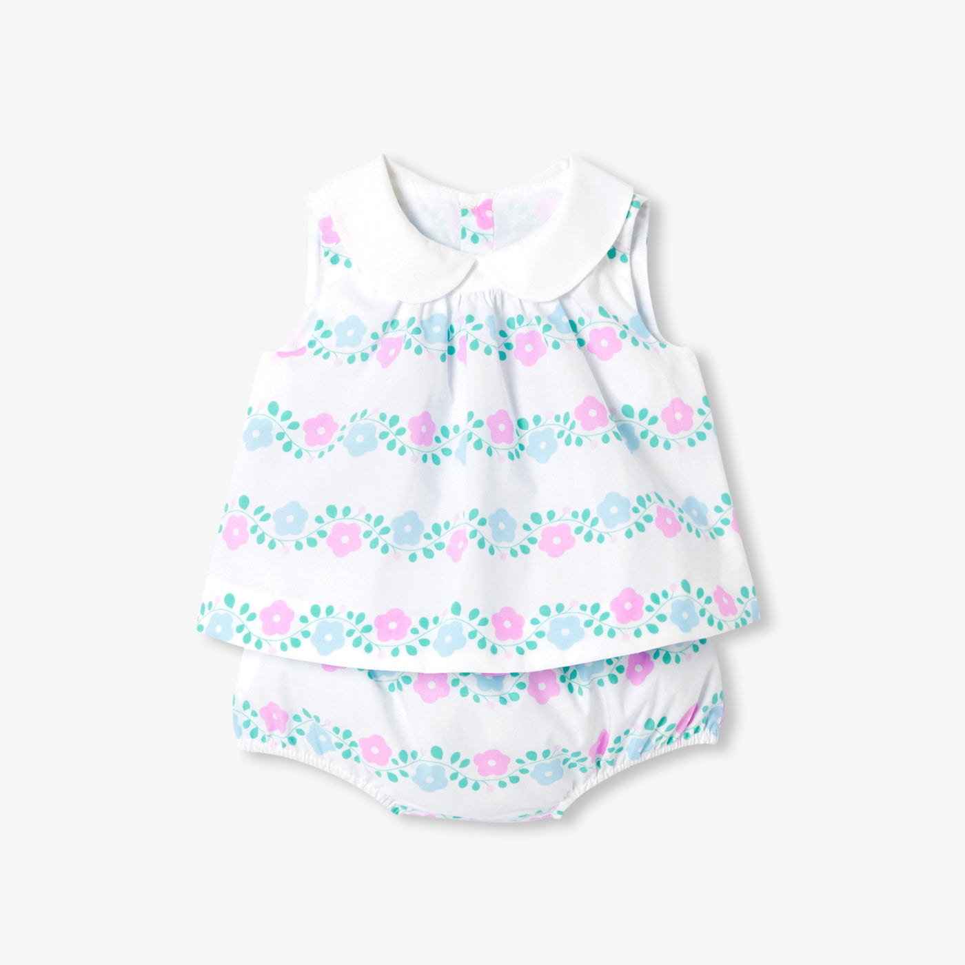 Baby girl ensemble in printed poplin - blanc/multico