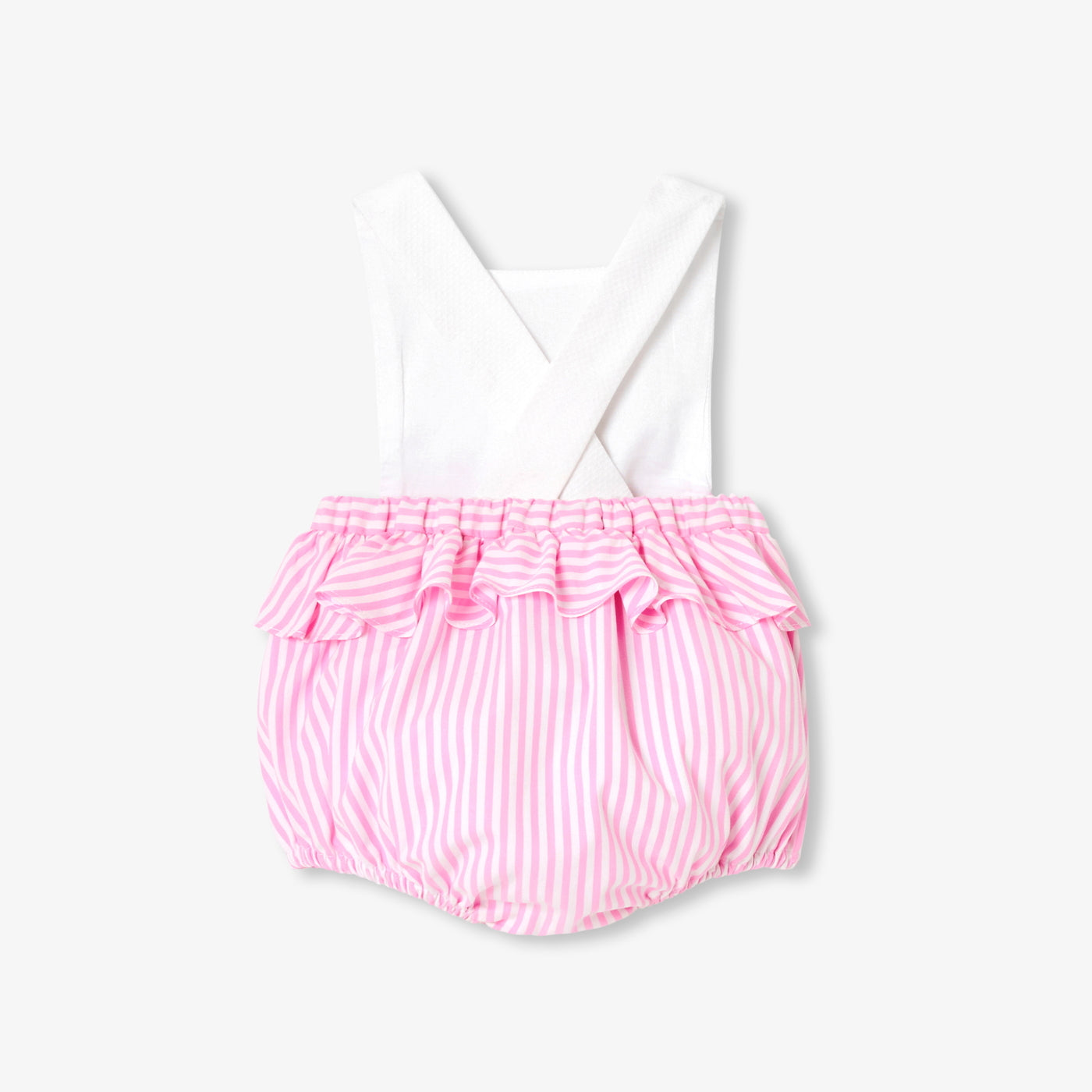 Baby girl romper in cotton piqué and poplin - blanc/rose