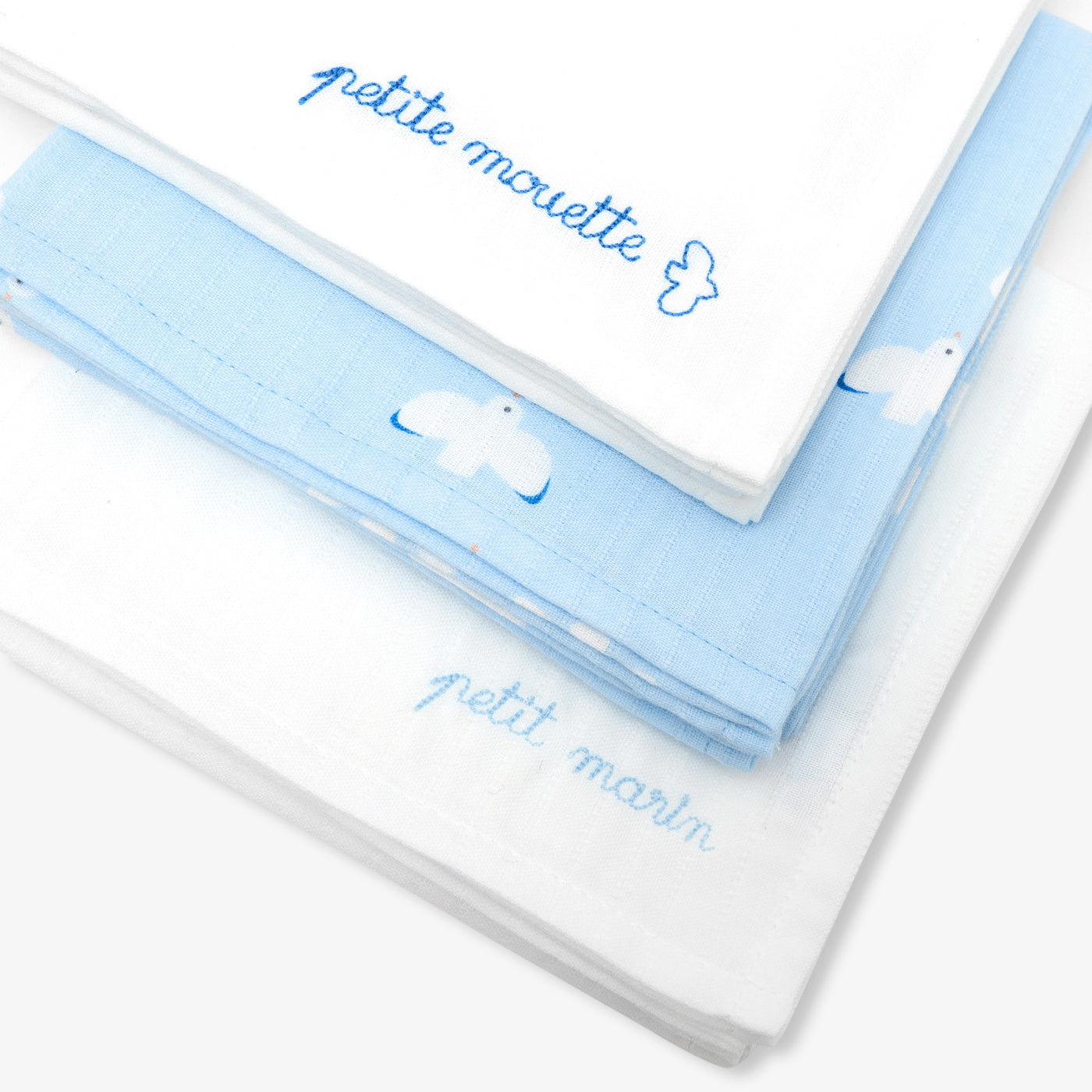 Set of 3 cotton swaddling clothes - blanc/bleu