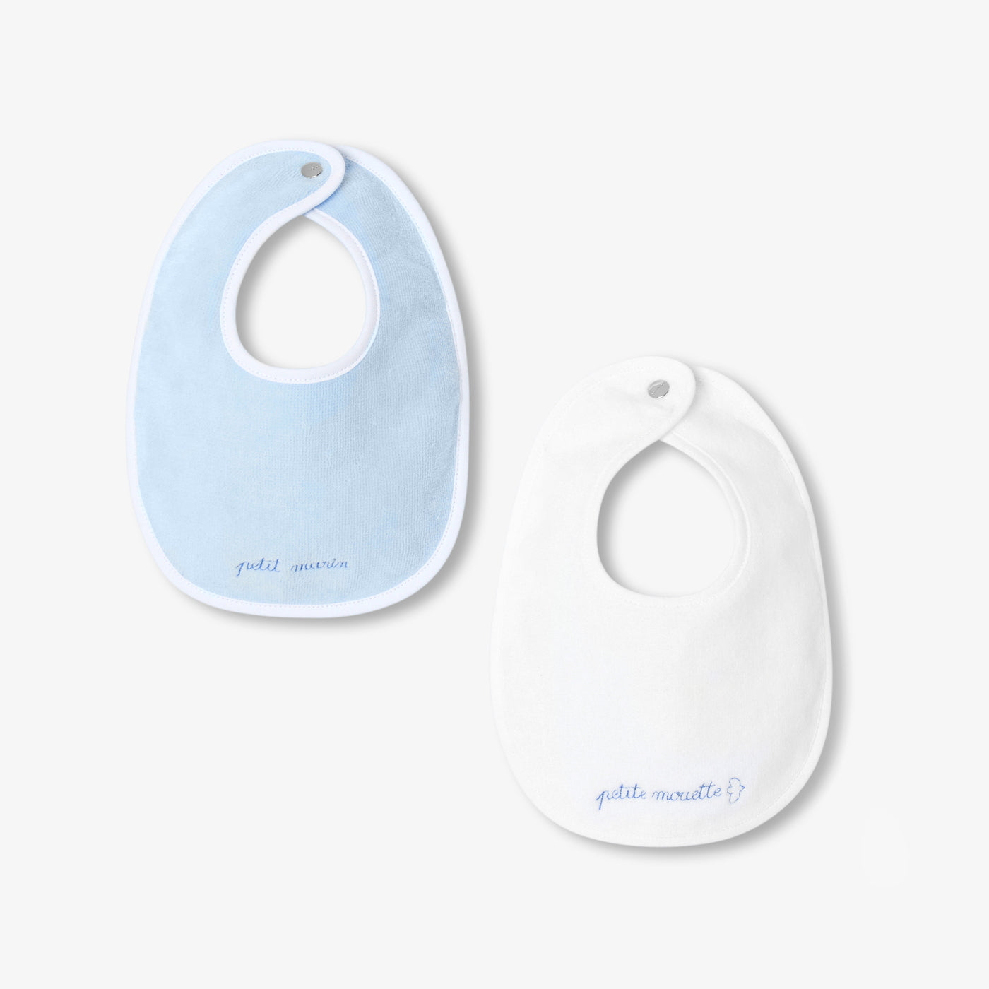 Set of terry cloth baby bibs - blanc/bleu