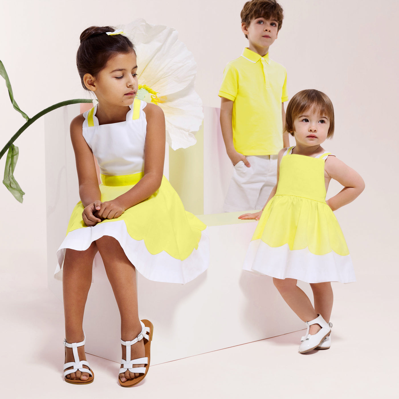 Baby girl poplin ceremony dress - blanc/jaune