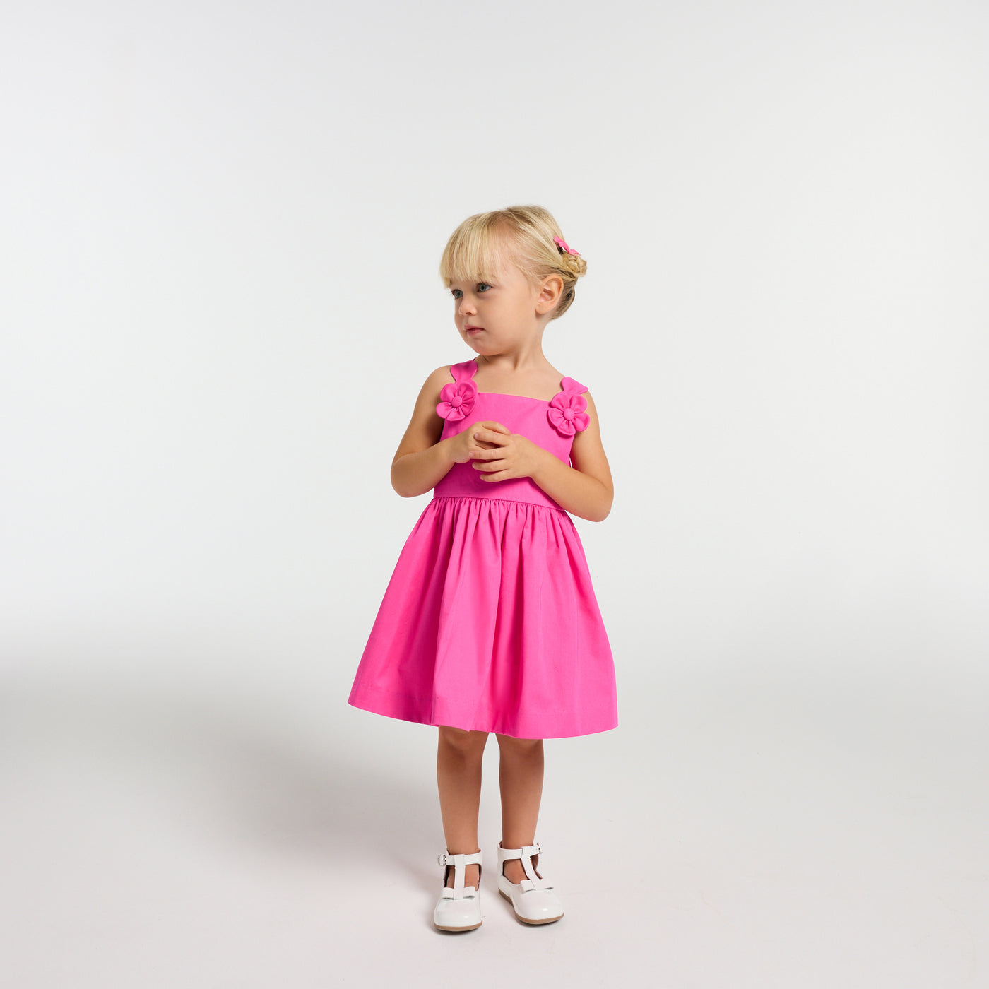 Baby girl cotton satin ceremony dress - fuschia clair