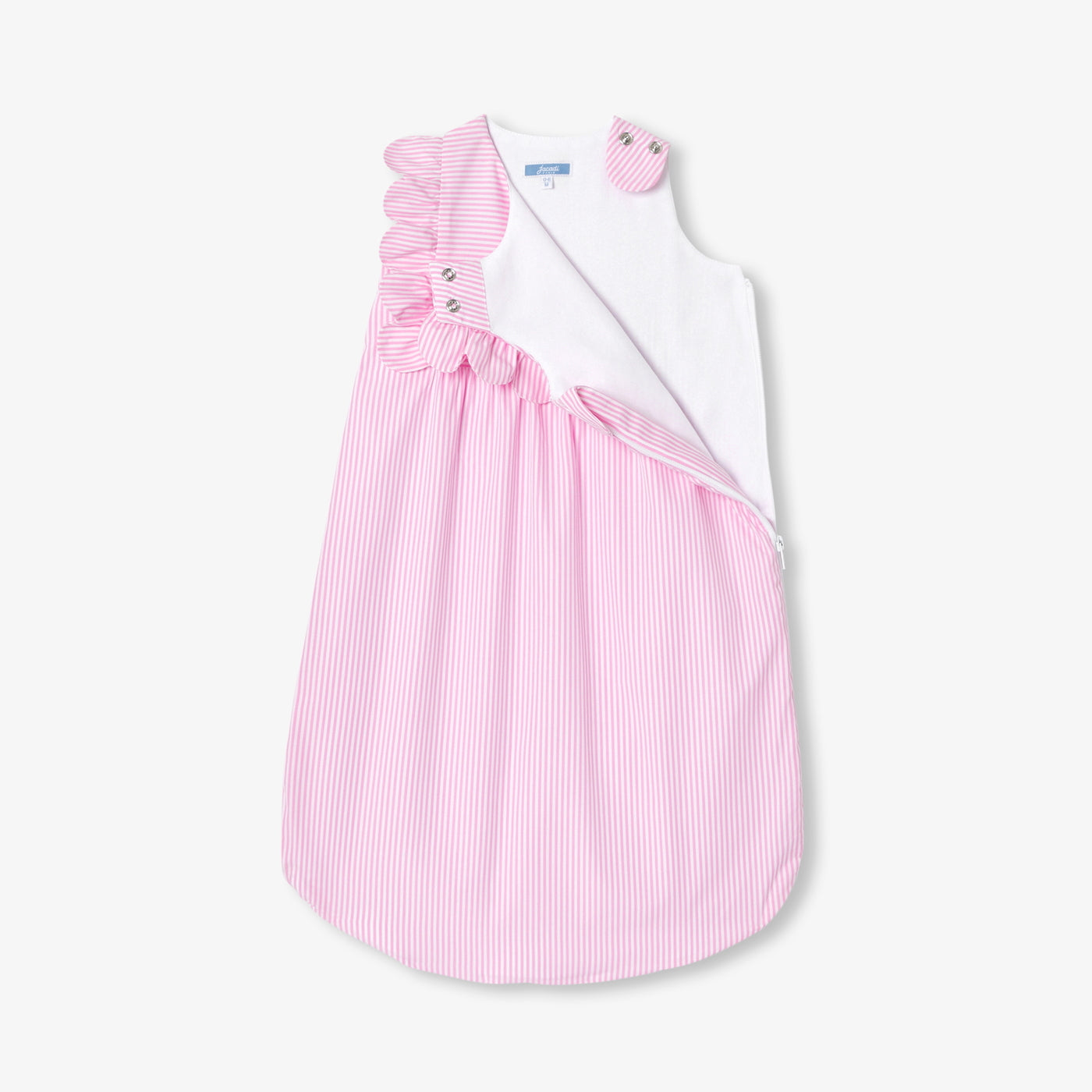 0-6 months striped poplin sleeping bag - rose/blanc