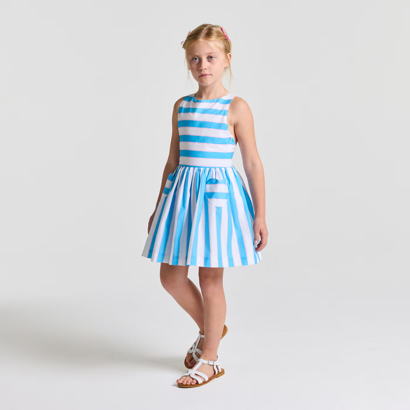 Girl striped poplin dress - bleu/multico