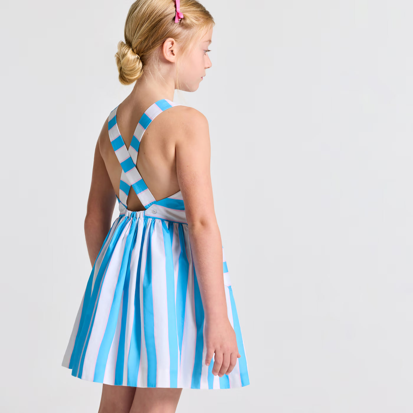 Girl striped poplin dress - bleu/multico
