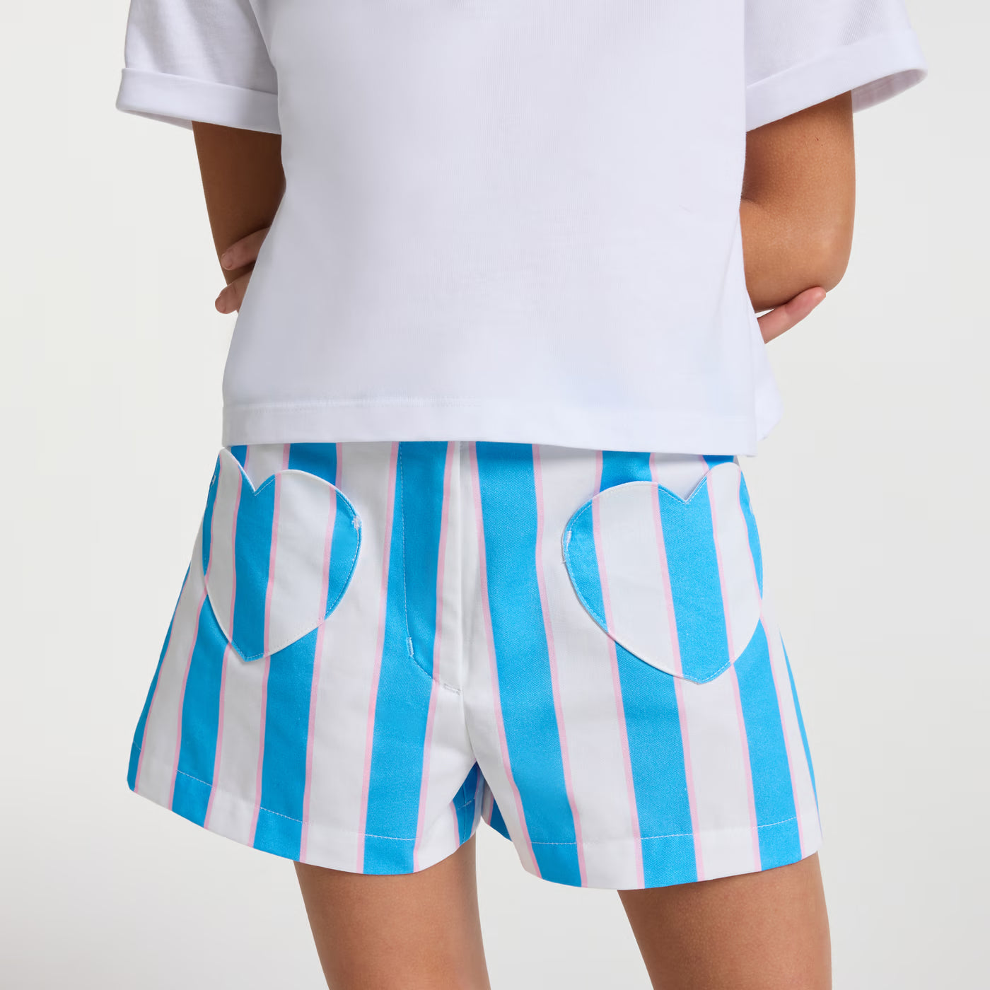 Girl striped twill shorts - bleu/multico