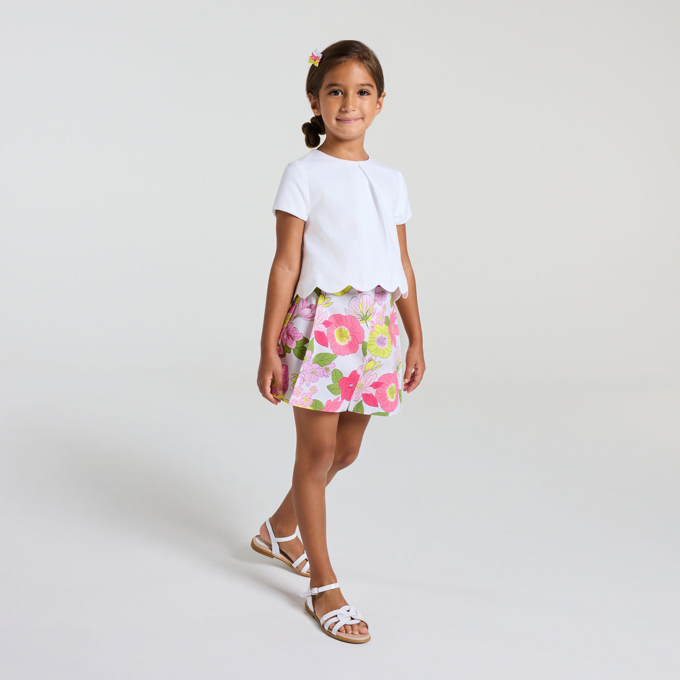 Girl ceremony honeycomb piqué skirt shorts - blanc/multico