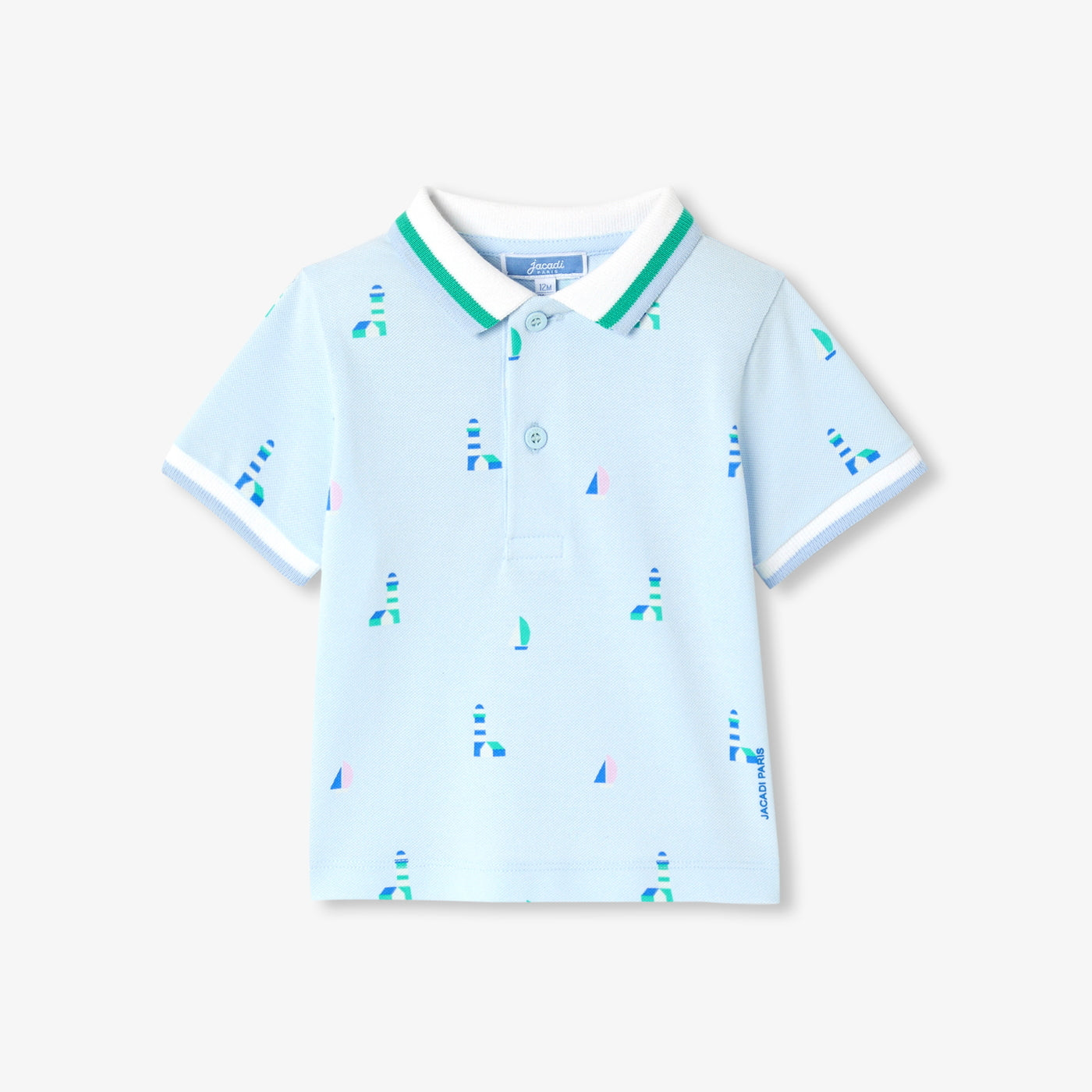 Baby boy polo shirt in printed cotton piqué - bleu glacier