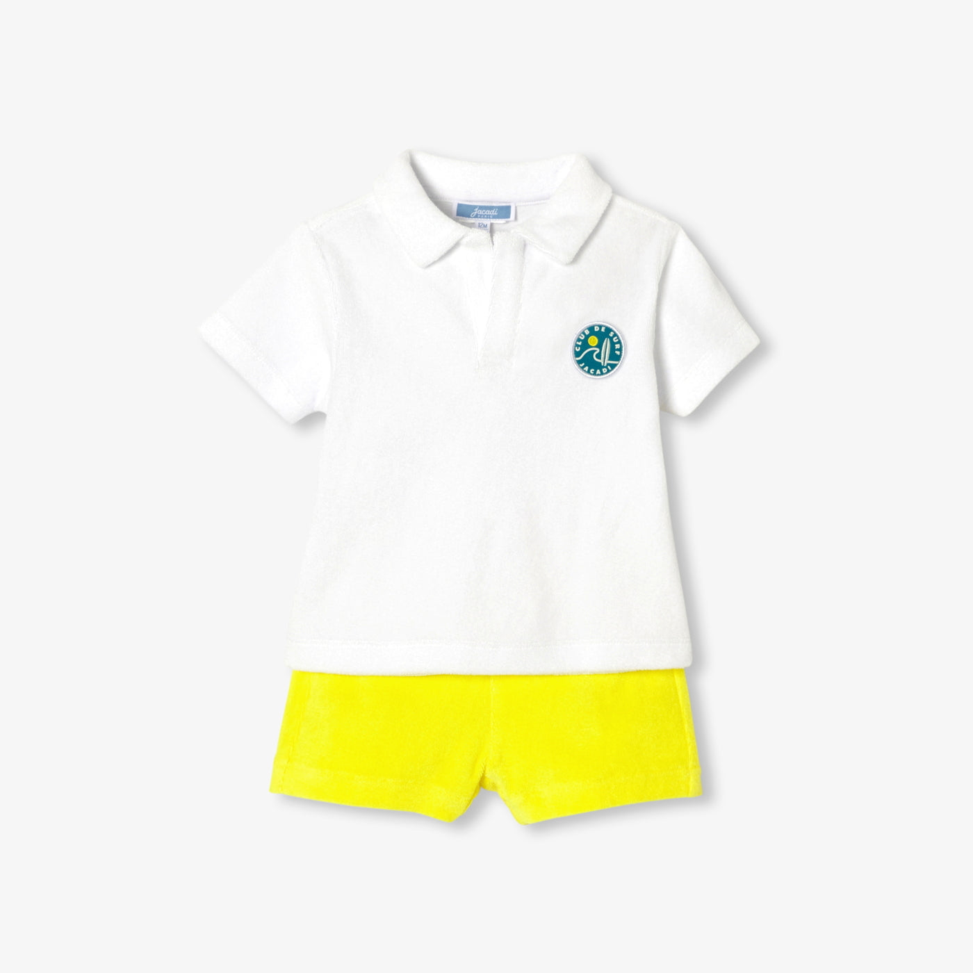 Baby boy terry cotton shorts set - blanc/jaune