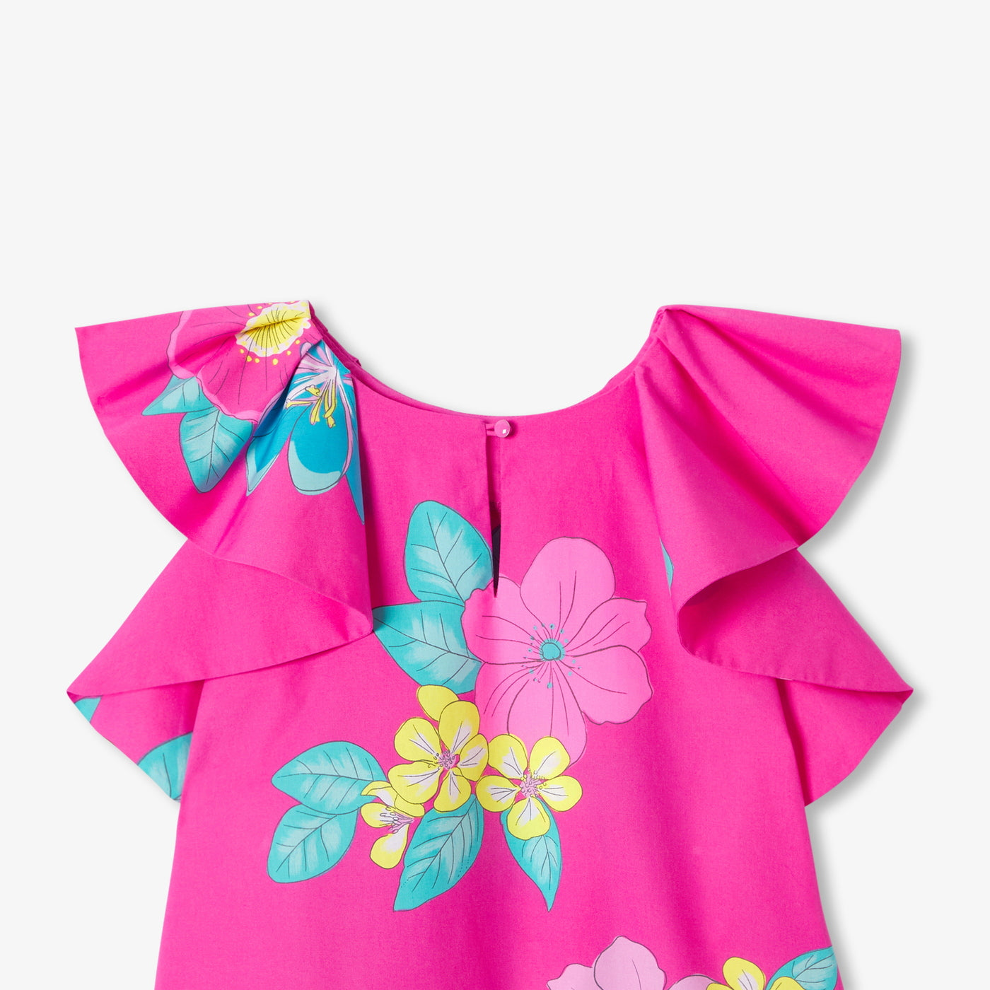 Girl floral print poplin dress - rose bubble
