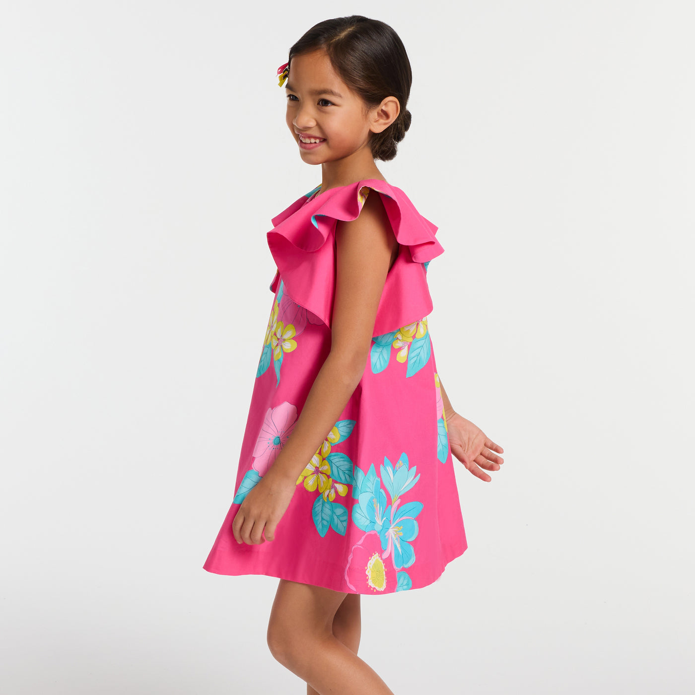 Girl floral print poplin dress - rose bubble