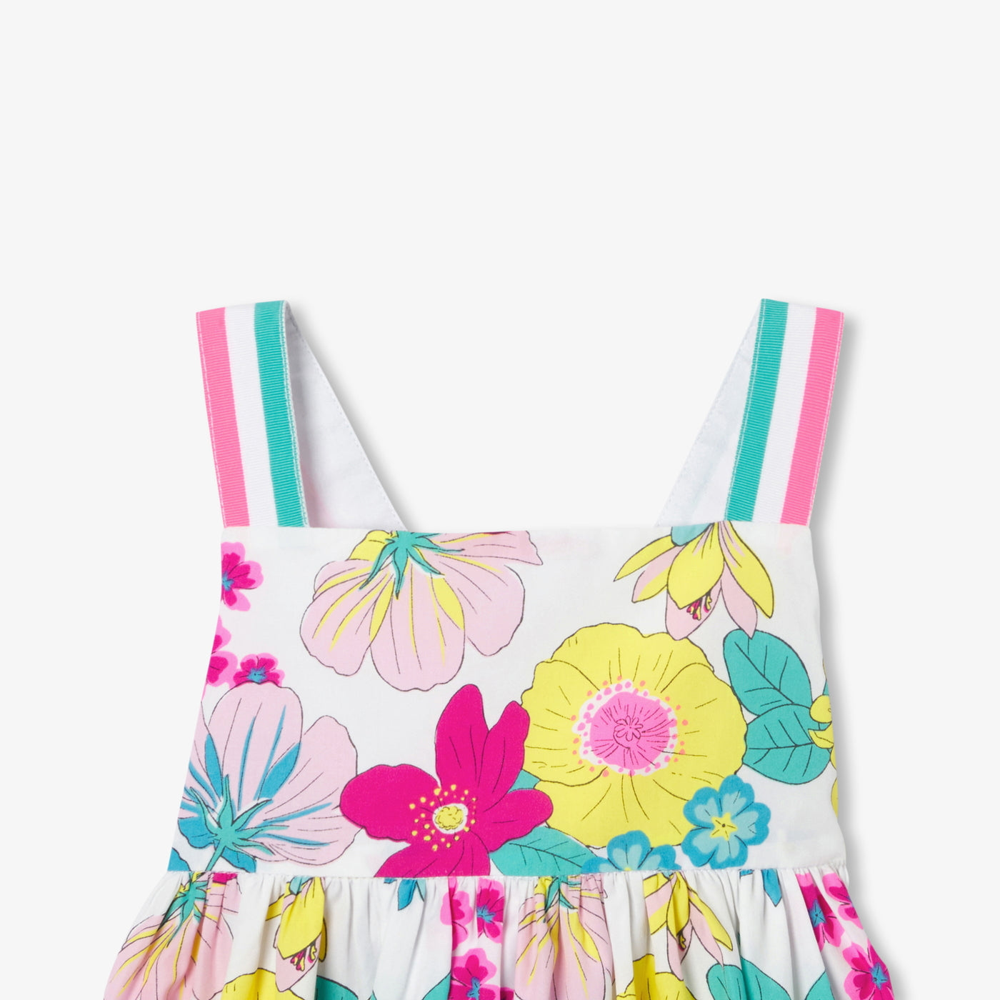 Girl sleeveless poplin dress - blanc/multico