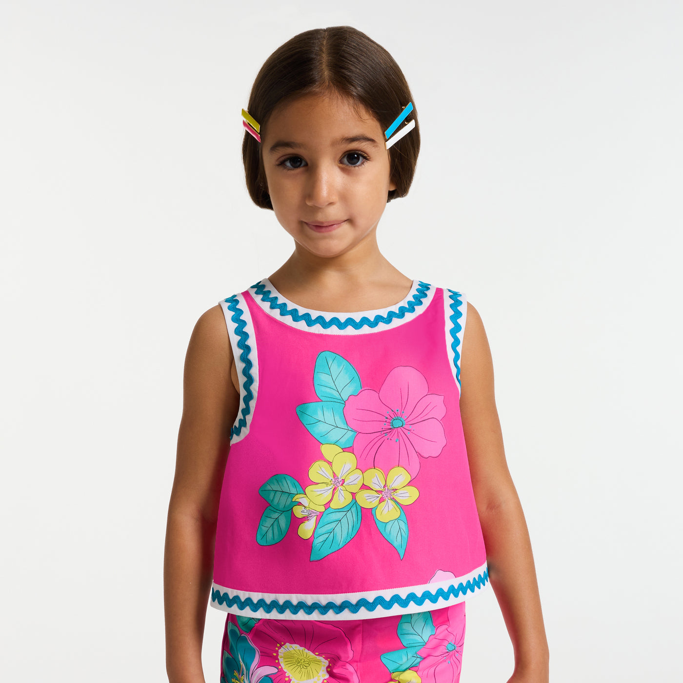 Girl floral print poplin top - rose bubble