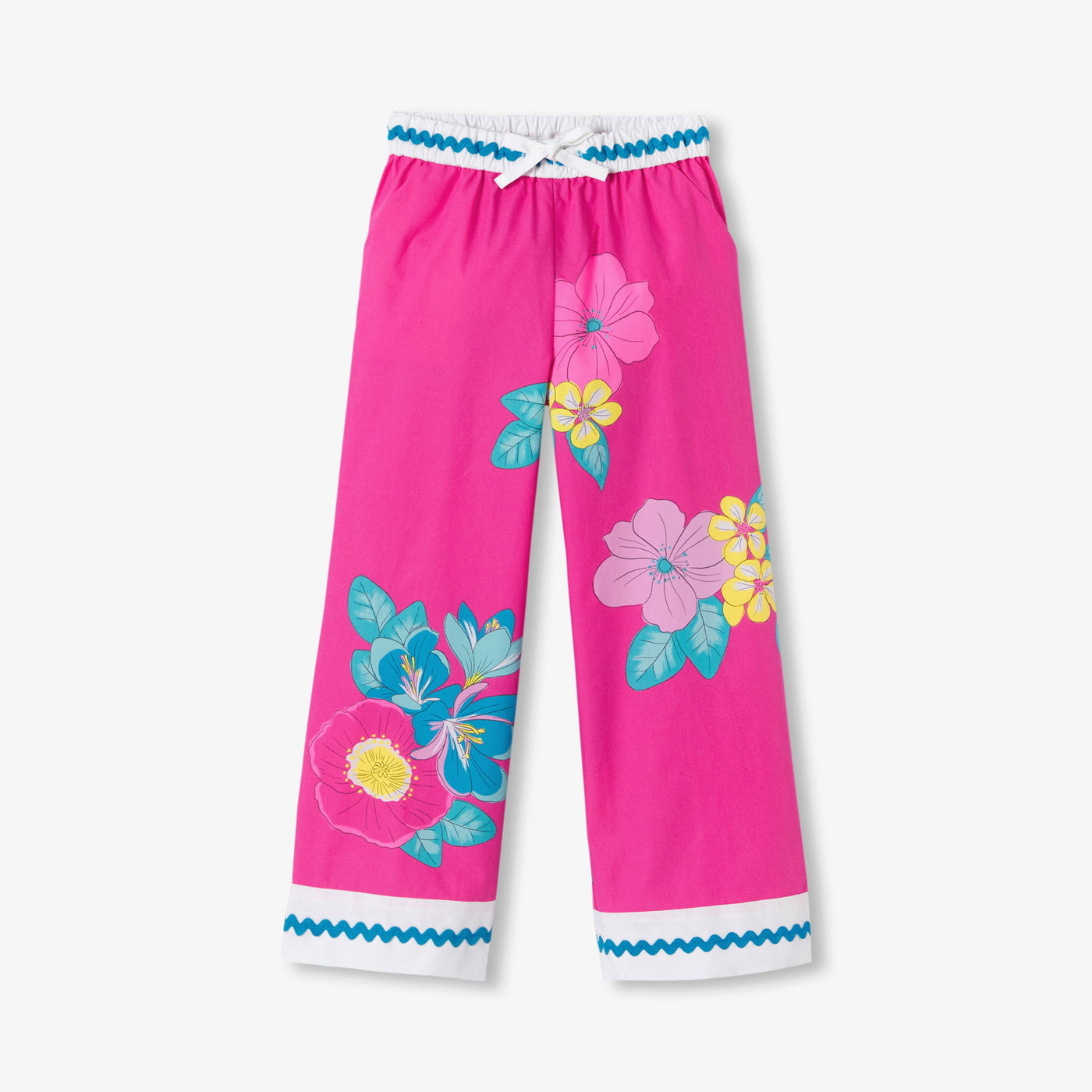Girl wide-leg poplin trousers - rose/multico