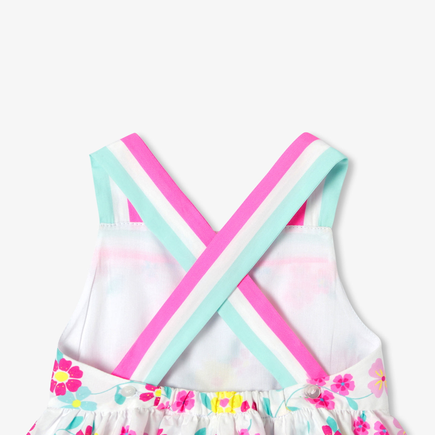 Baby girl dress in cotton with crossover back - blanc/multico