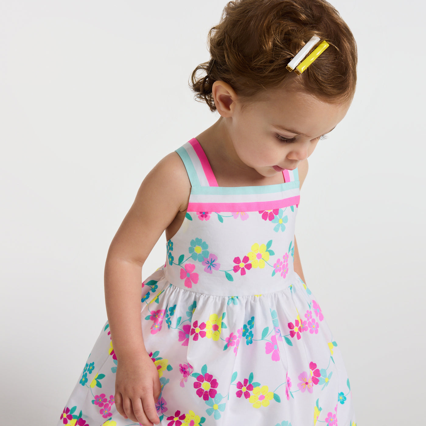 Baby girl dress in cotton with crossover back - blanc/multico