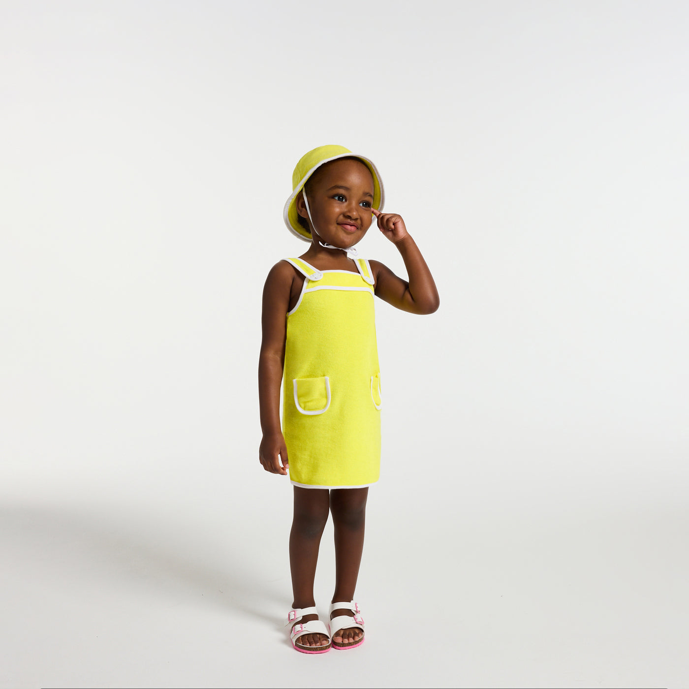 Baby girl sleeveless dress in terry cotton - jaune soleil