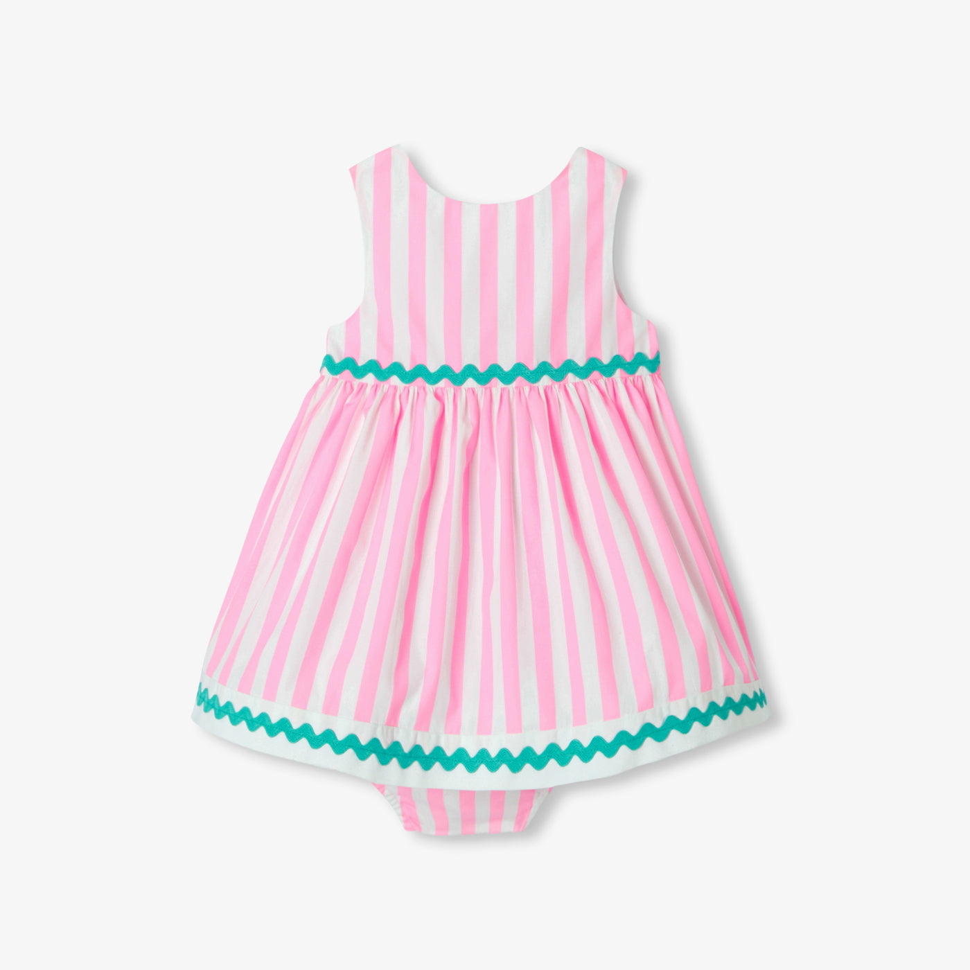 Baby girl striped cotton dress - blanc/rose