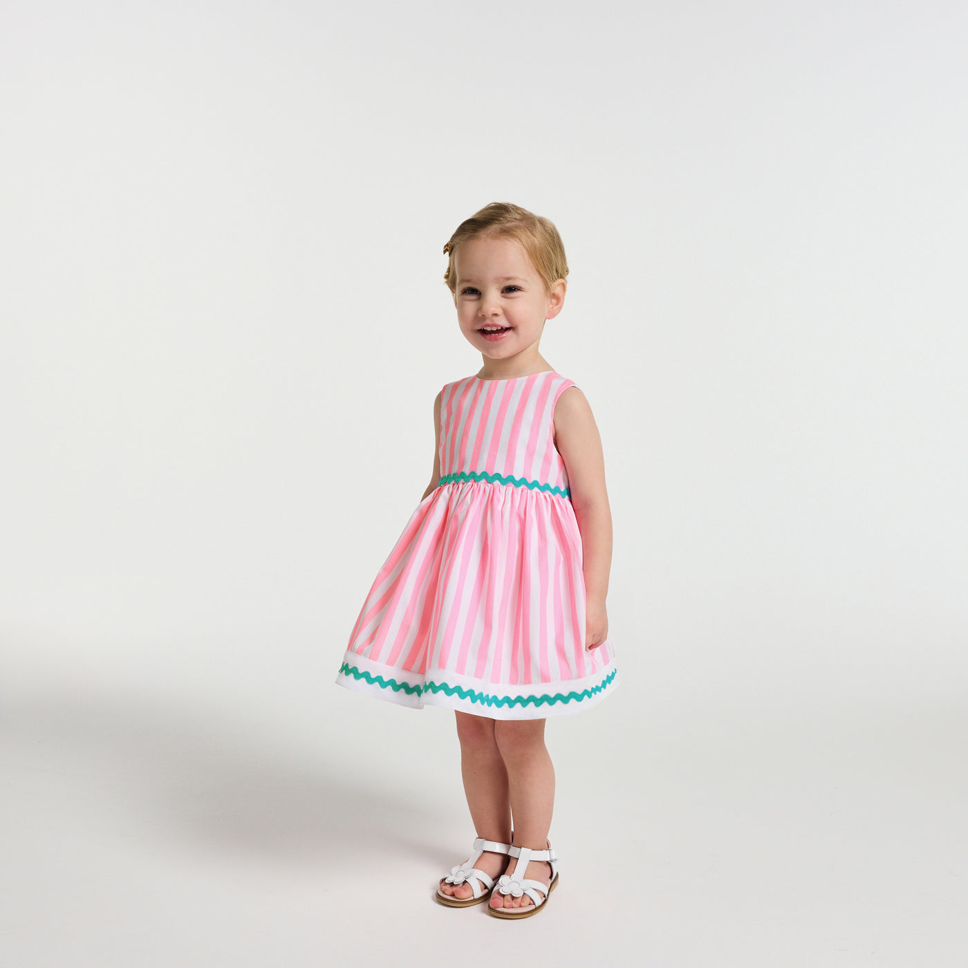 Baby girl striped cotton dress - blanc/rose