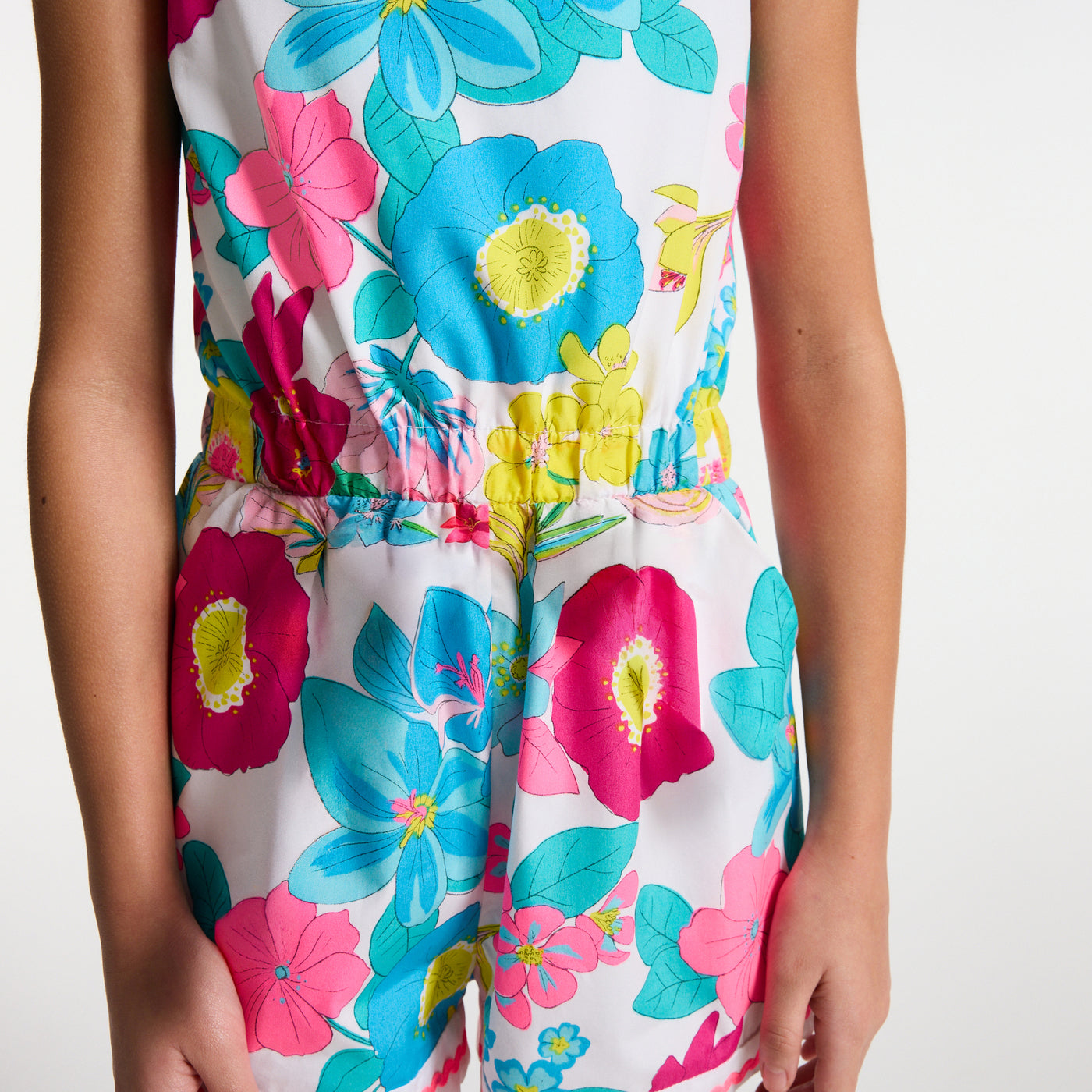 Girl floral poplin jumpsuit - blanc/multico