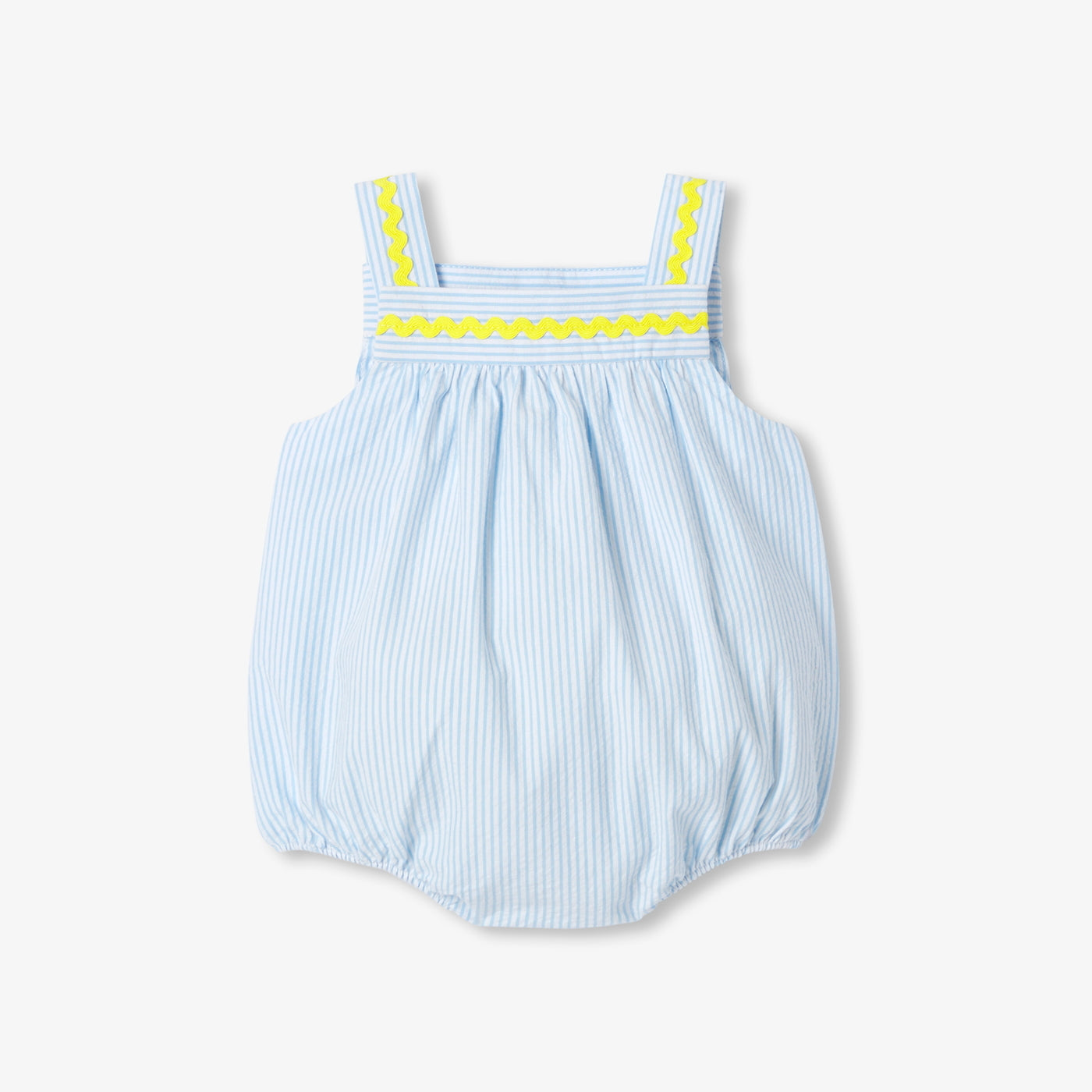 Baby girl romper in striped seersucker cotton - blanc/bleu
