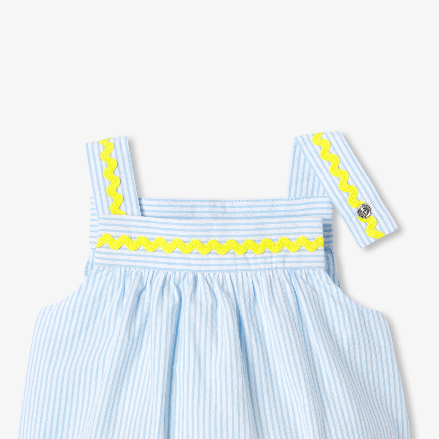 Baby girl romper in striped seersucker cotton - blanc/bleu