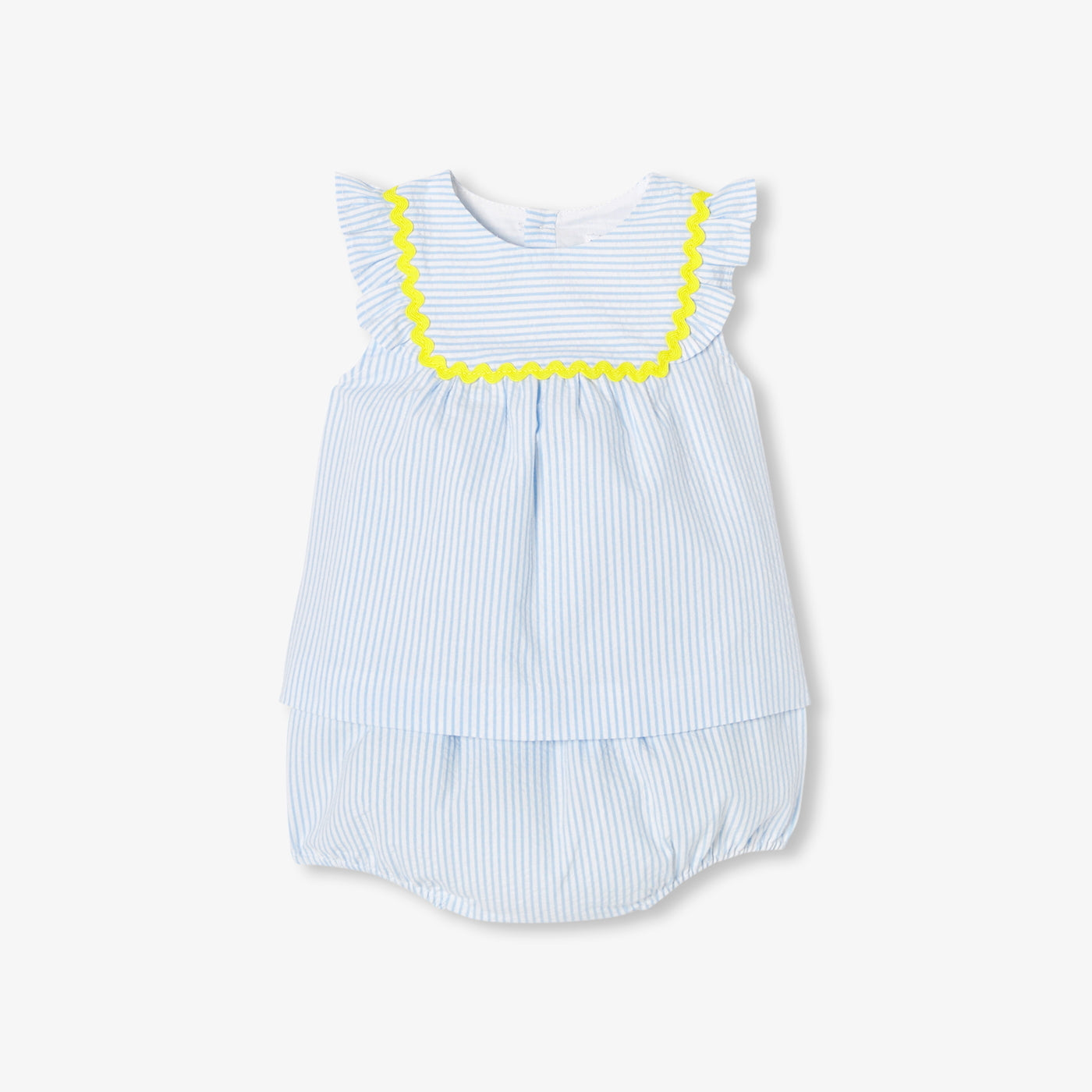 Baby girl outfit in seersucker cotton - blanc/bleu