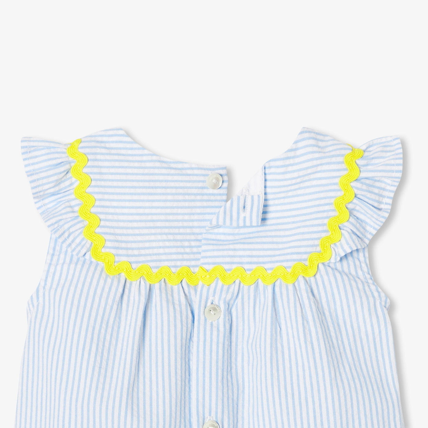 Baby girl outfit in seersucker cotton - blanc/bleu
