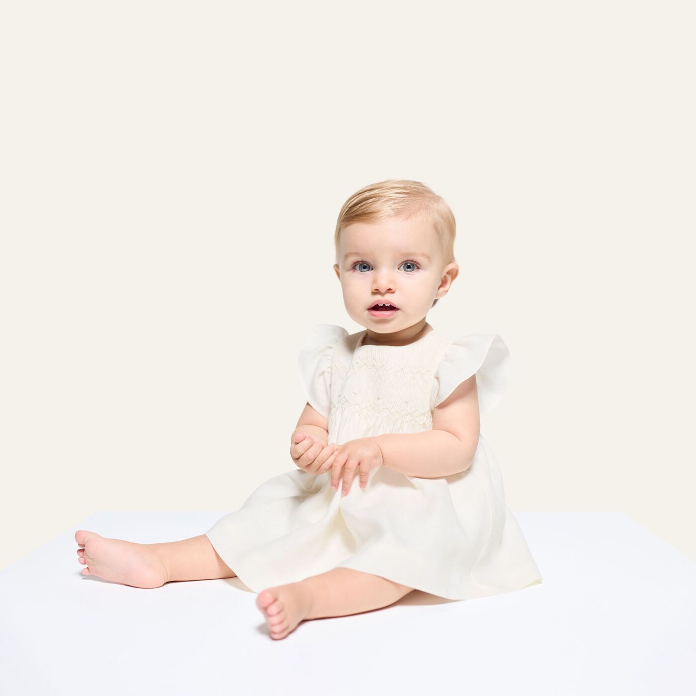 Baby girl dress in linen - blanc doux jacadi