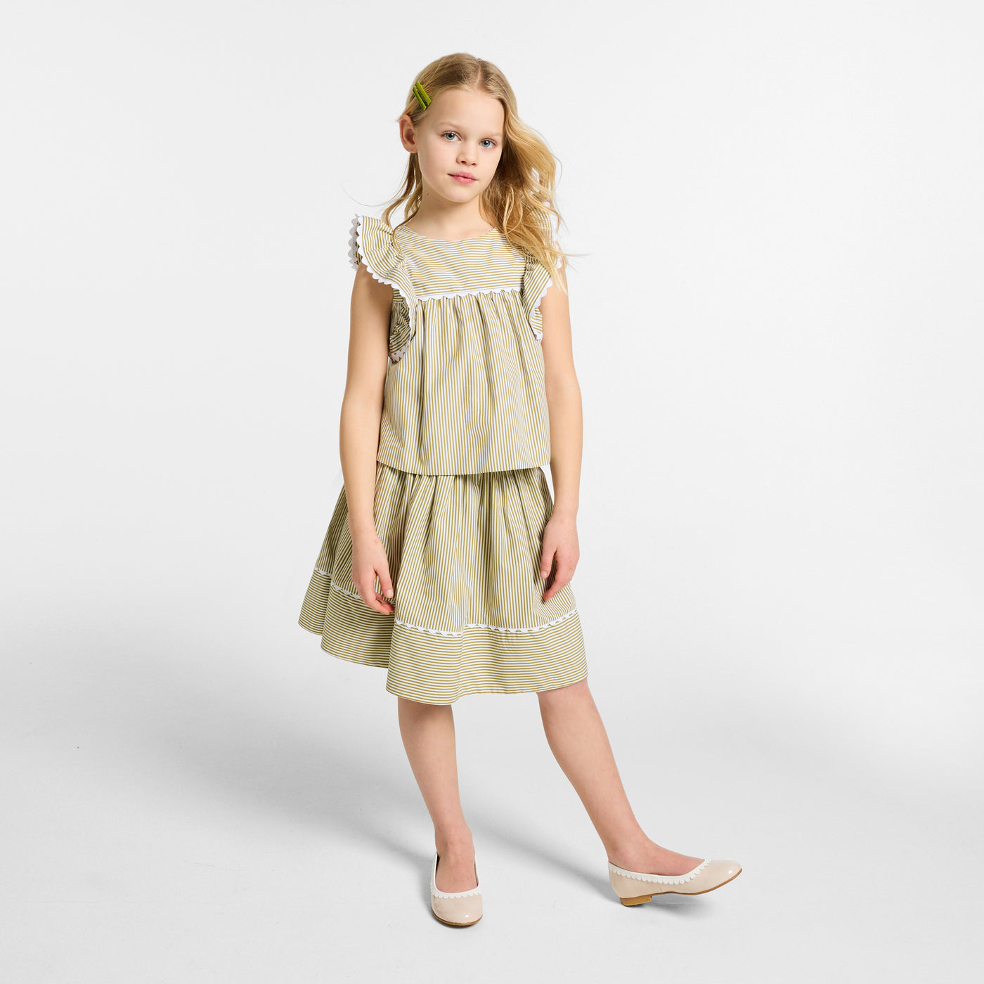 Girl striped poplin skirt - blanc/vert