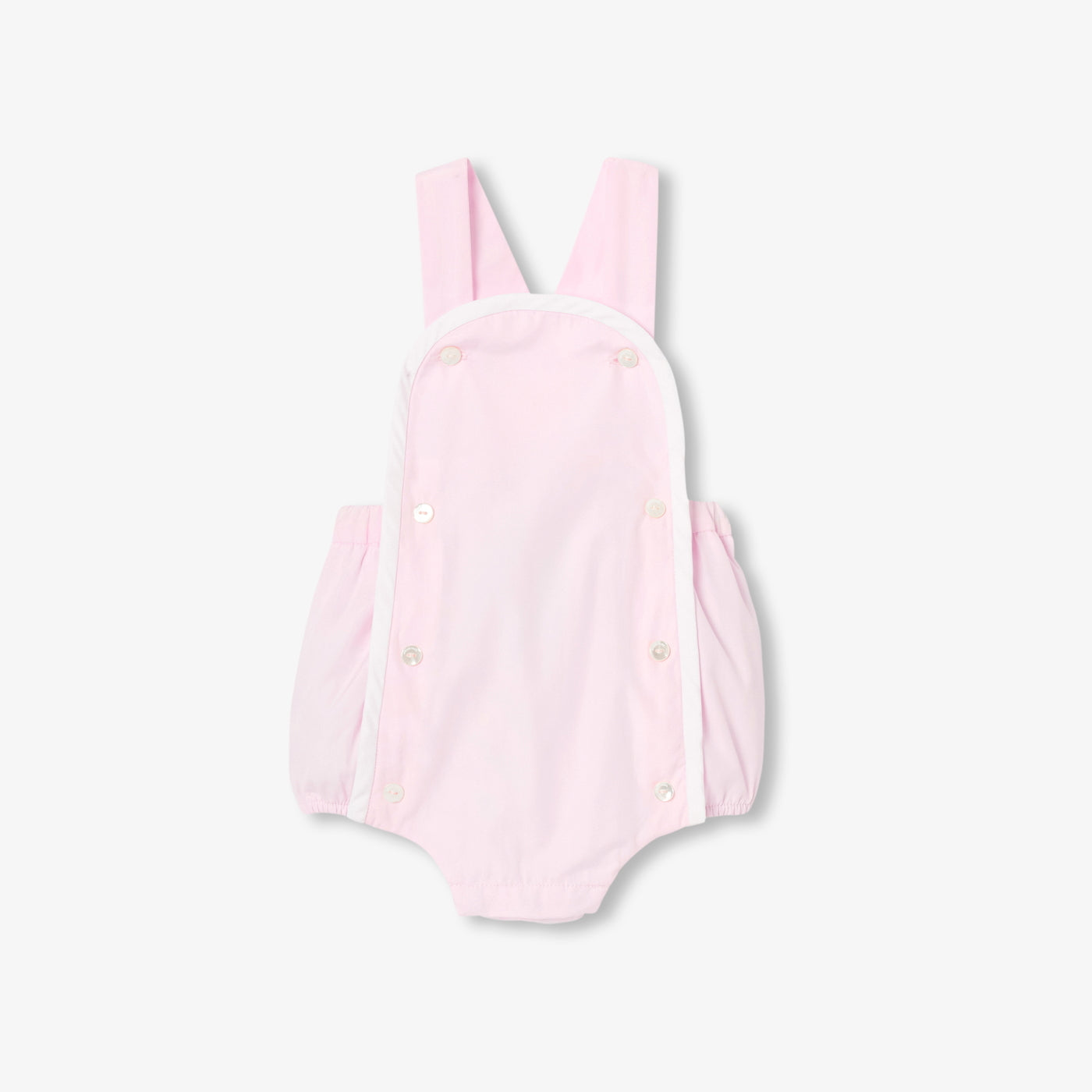 Baby girl romper in cotton poplin - rose/blanc