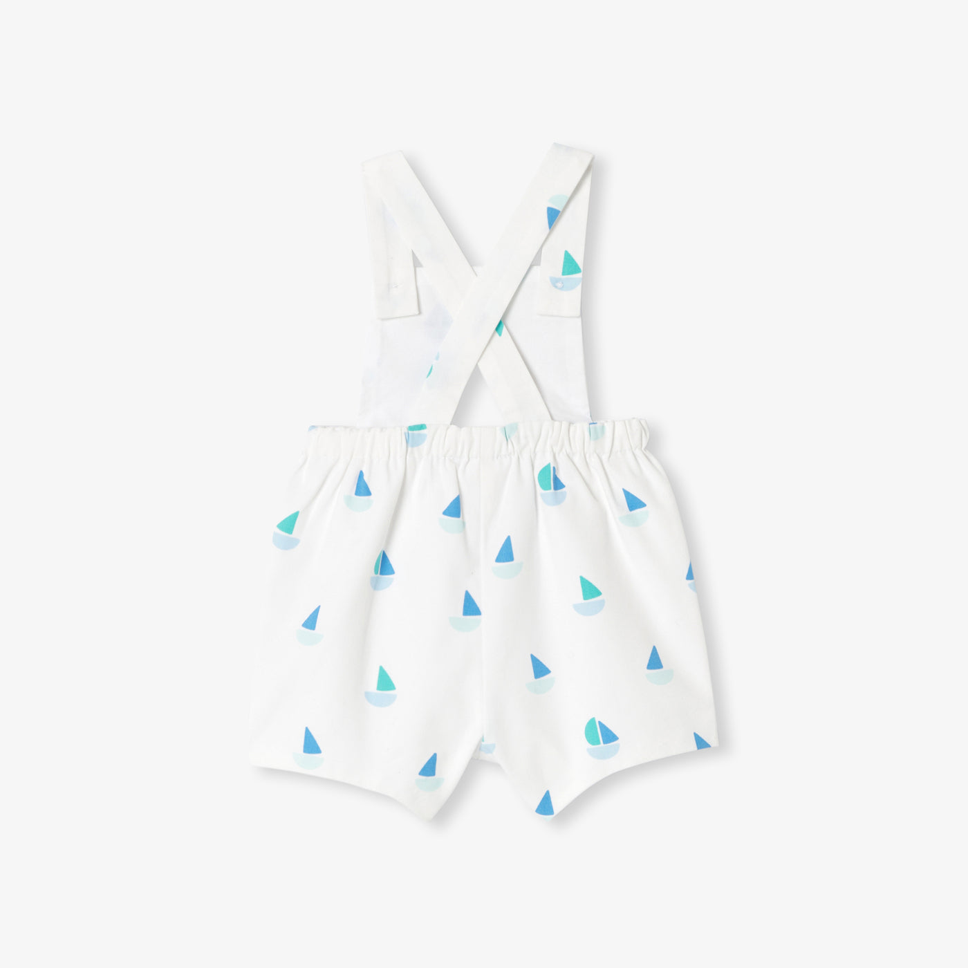 Baby boy short dungarees in cotton canvas - blanc/multico