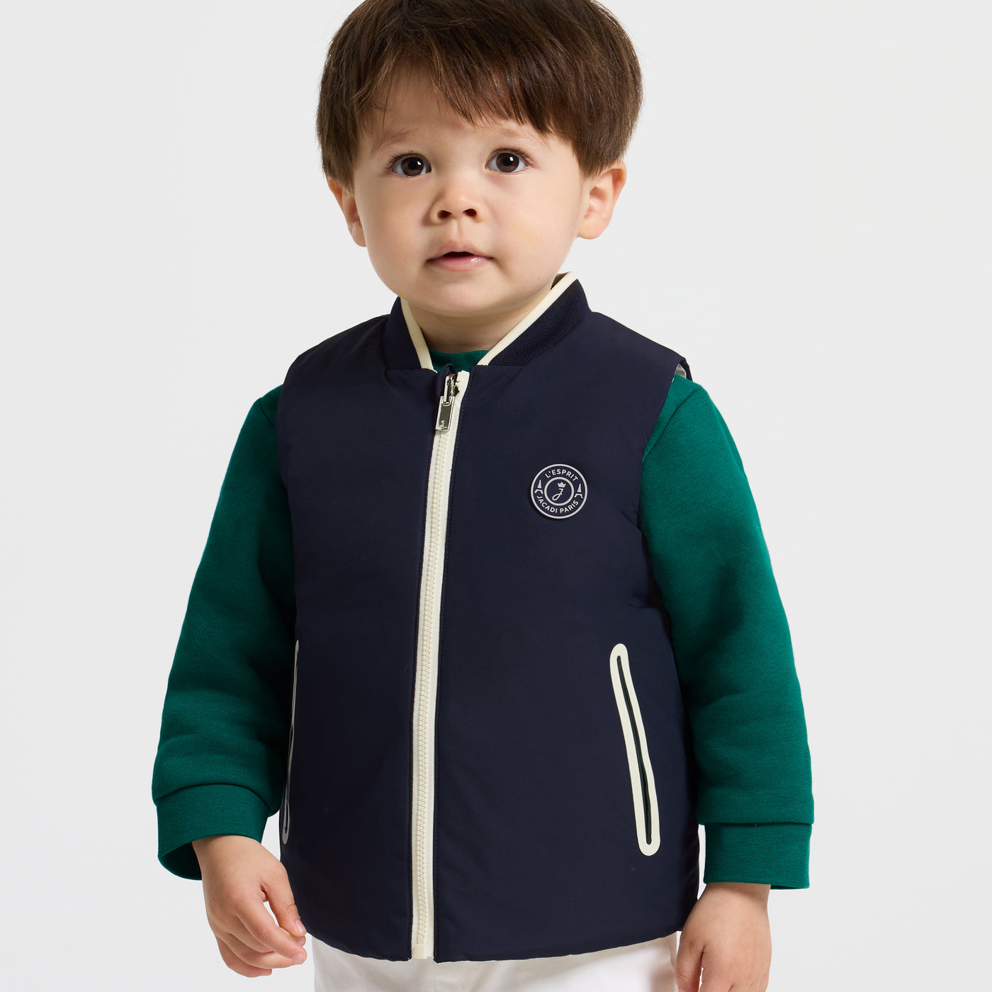 Baby boy reversible sleeveless padded jacket - marine/ecru