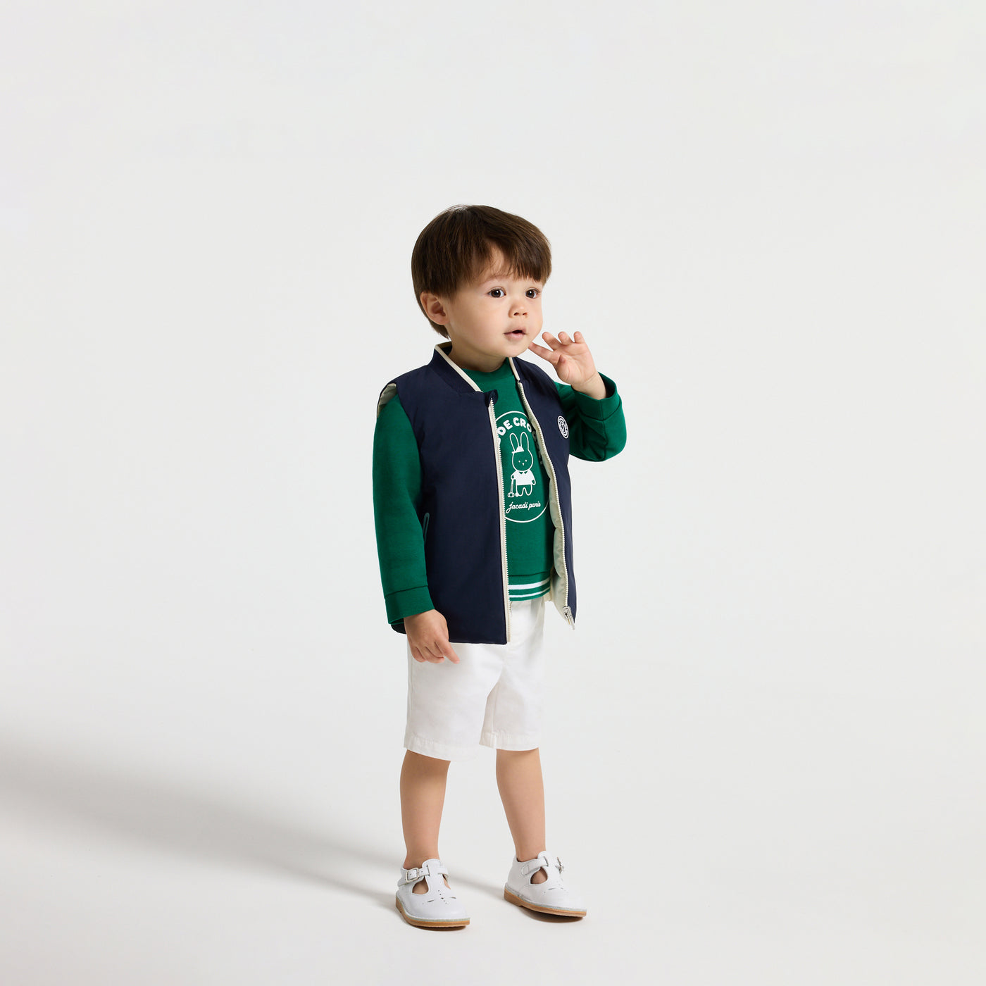Baby boy reversible sleeveless padded jacket - marine/ecru