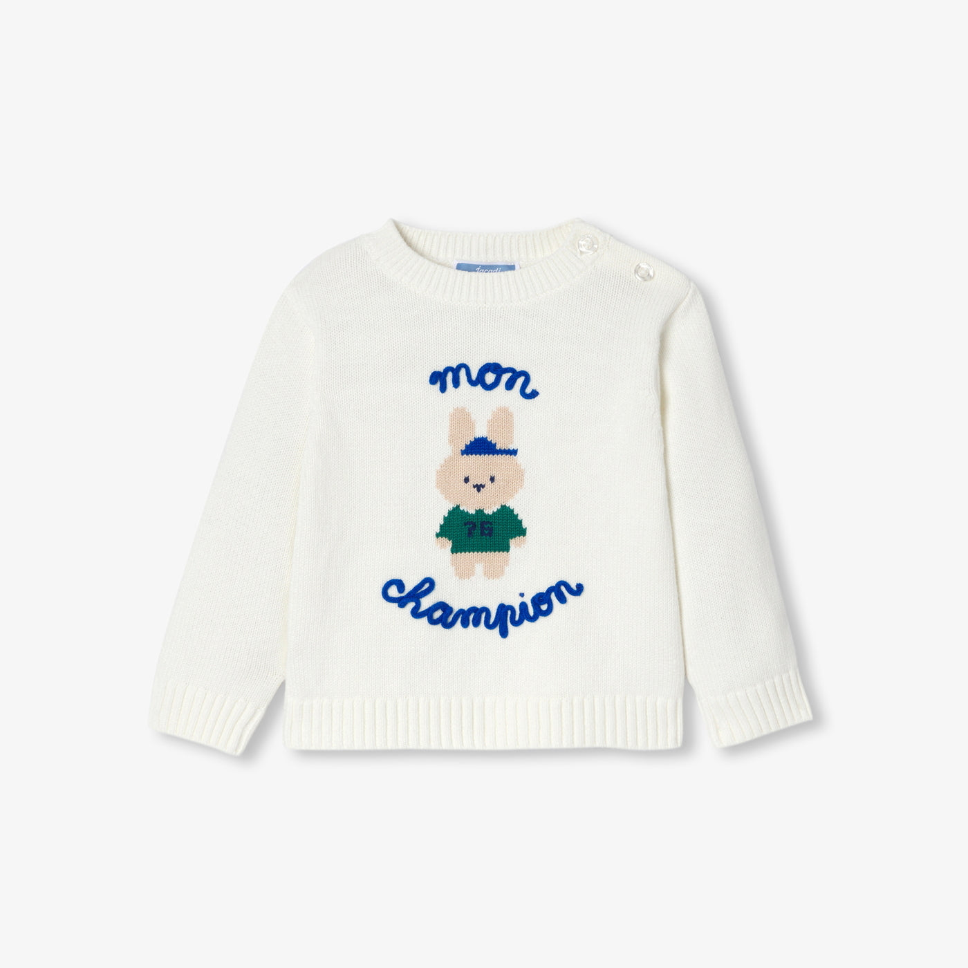 Baby intarsia bunny cotton jumper - blanc doux jacadi