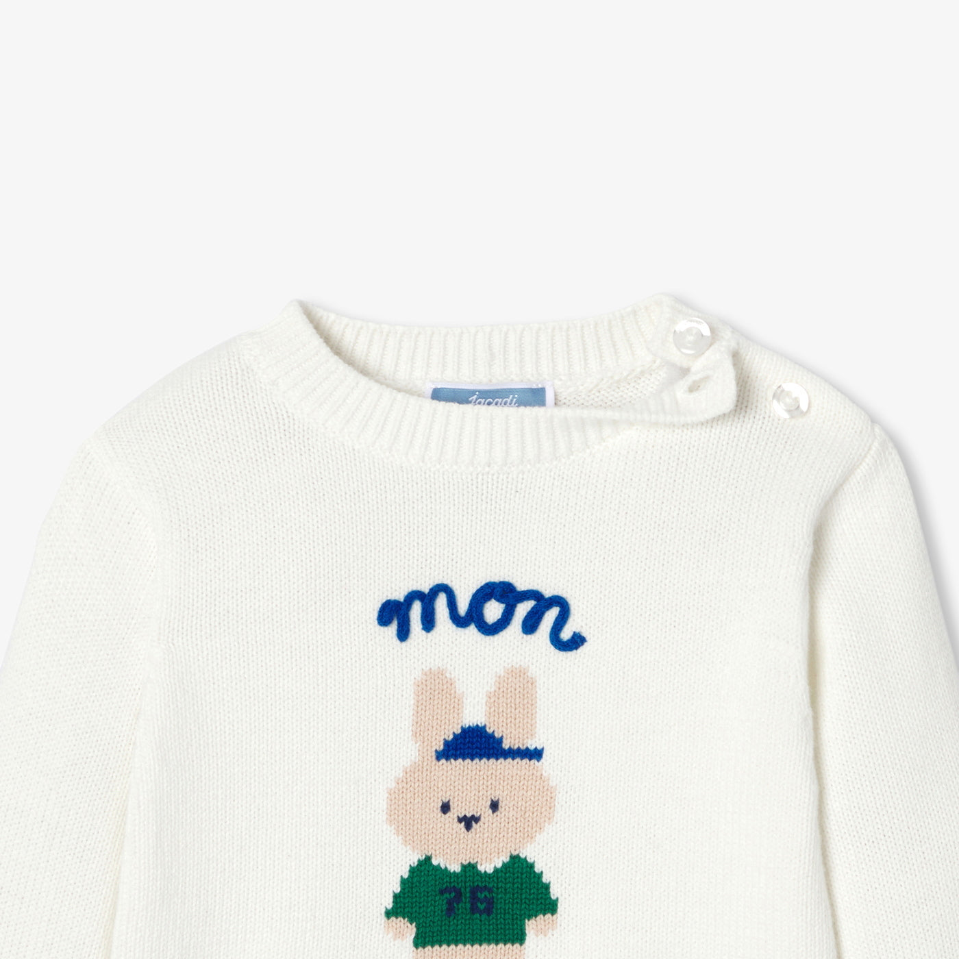 Baby intarsia bunny cotton jumper - blanc doux jacadi
