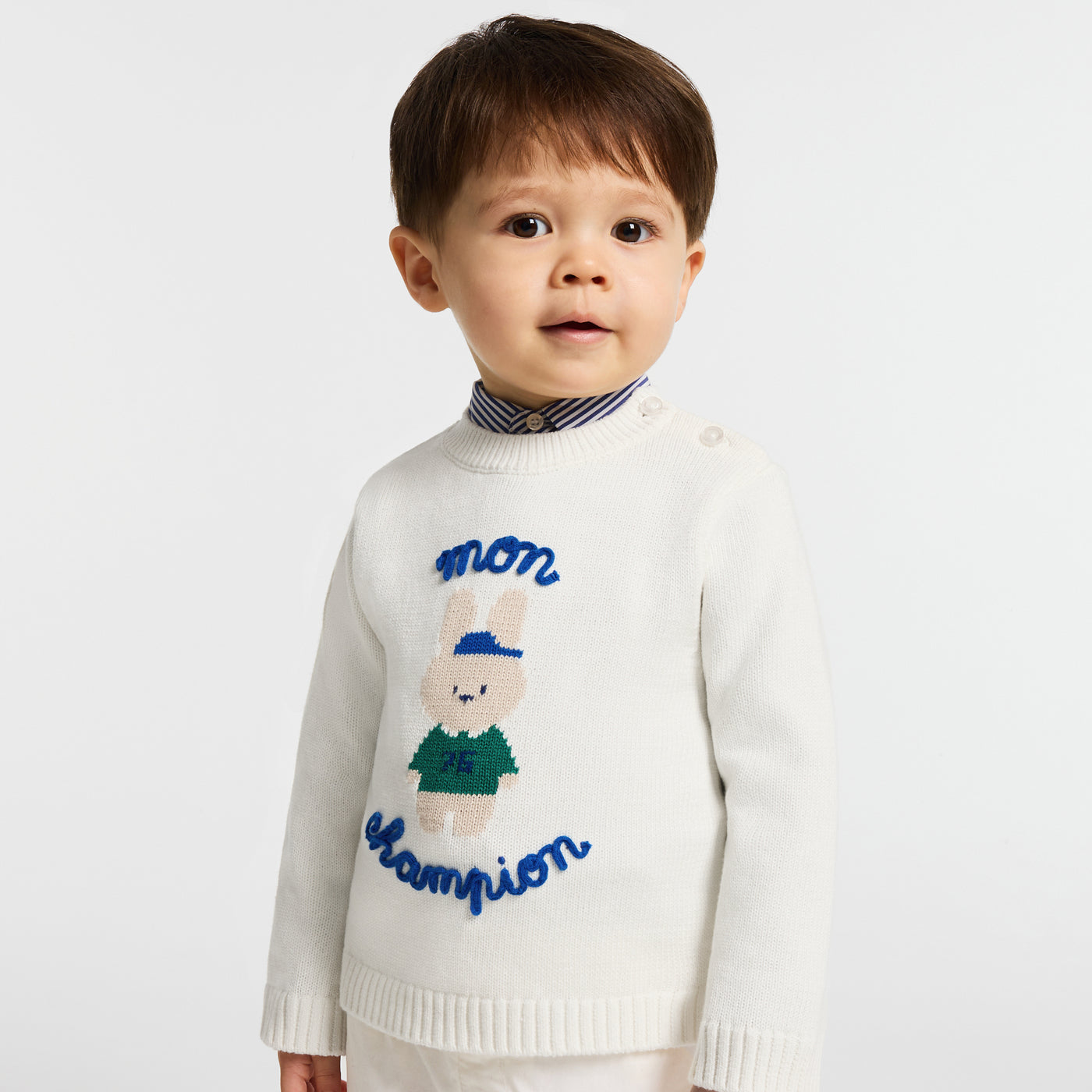 Baby intarsia bunny cotton jumper - blanc doux jacadi